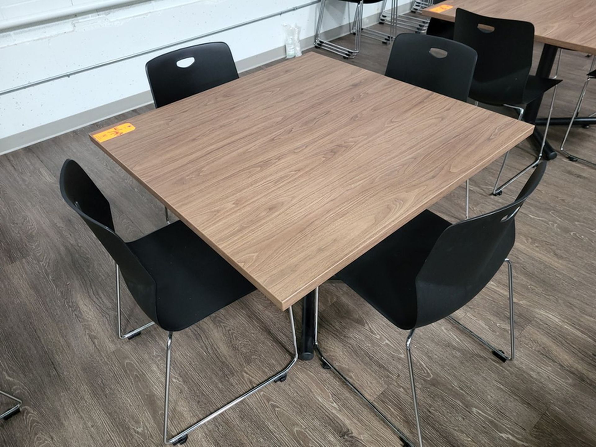 Lot - (3) Lancaster(?) Cafeteria Tables; 42 in. x 42 in. x 29.5 in. high, Includes (15) Stackable - Image 4 of 5