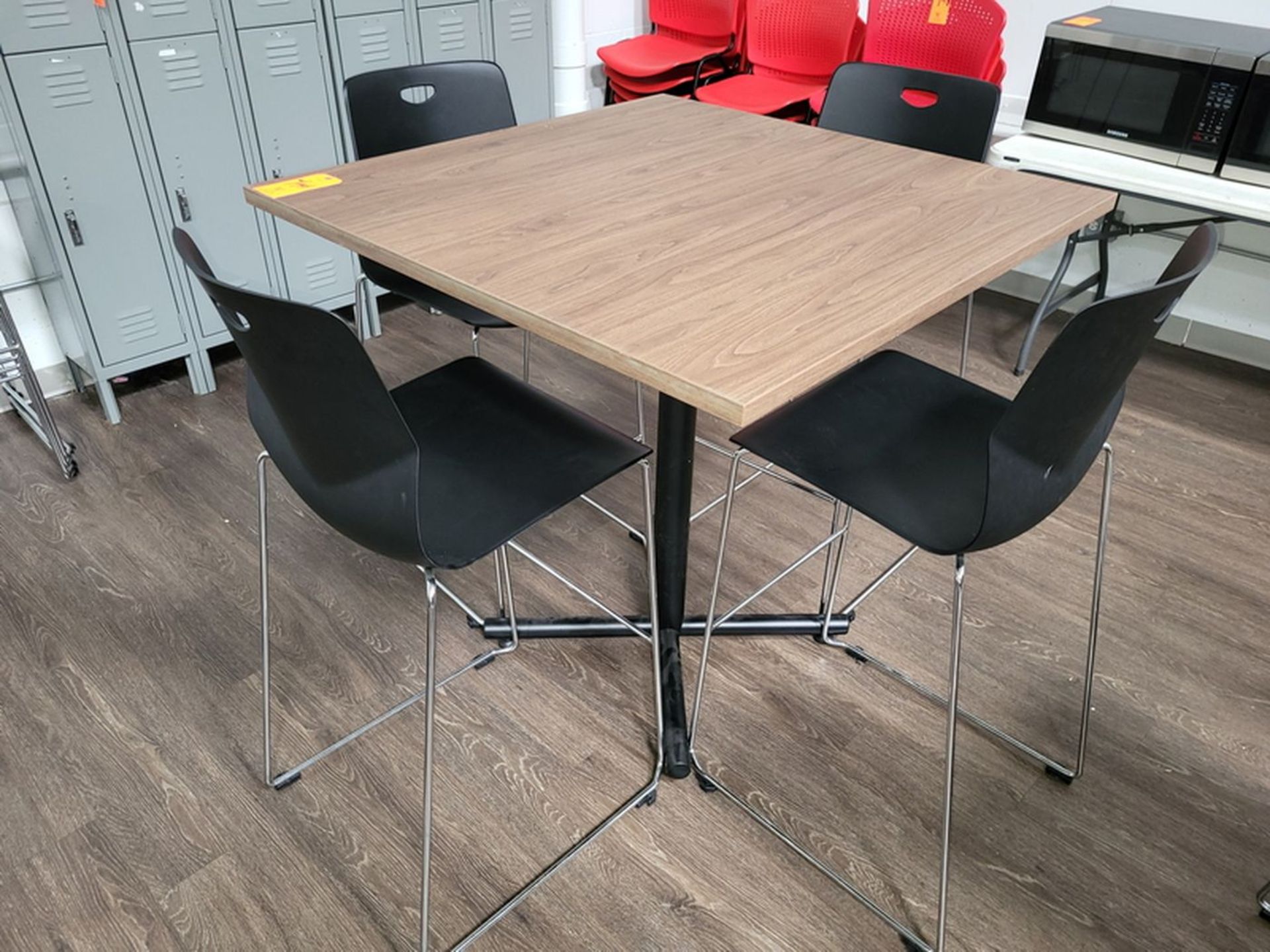 Lot - (2) Lancaster(?) Cafeteria Tables; 42 in. x 42 in. x 41.5 in. high, Includes (12) Tall - Image 3 of 4