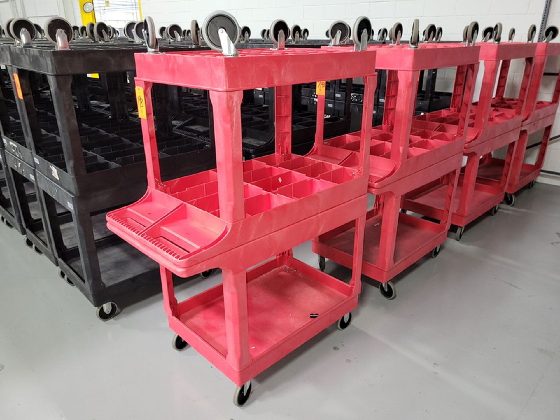 Lot - (4) Uline Poly Flat Shelf Utility Carts; 2-Tier, with Single Side Handle, Overall Size 25