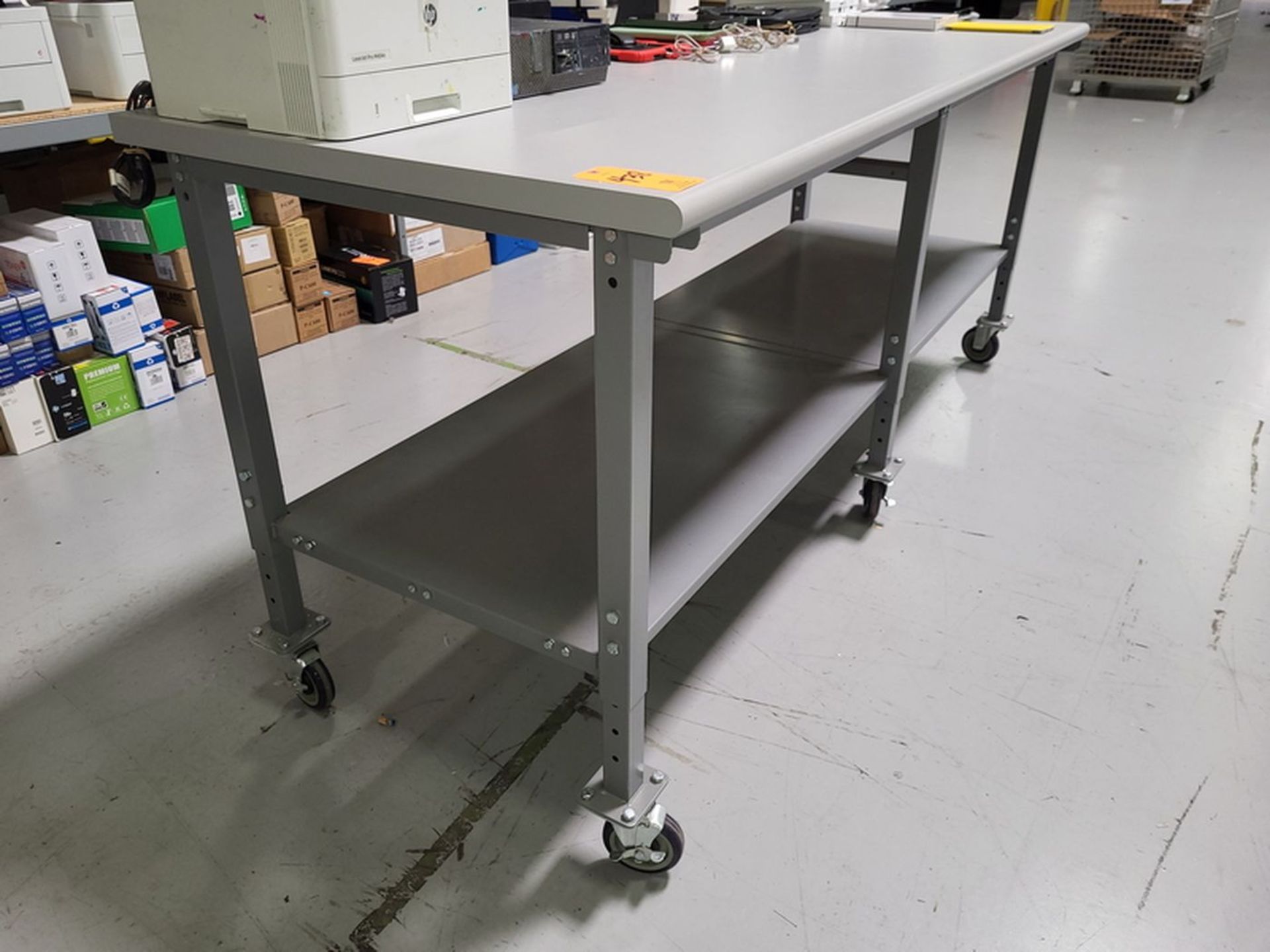 8 ft. x 3 ft. Laminate Worktable; Adjustable Height, on Heavy-Duty Casters (Late Removal, Once - Image 2 of 2
