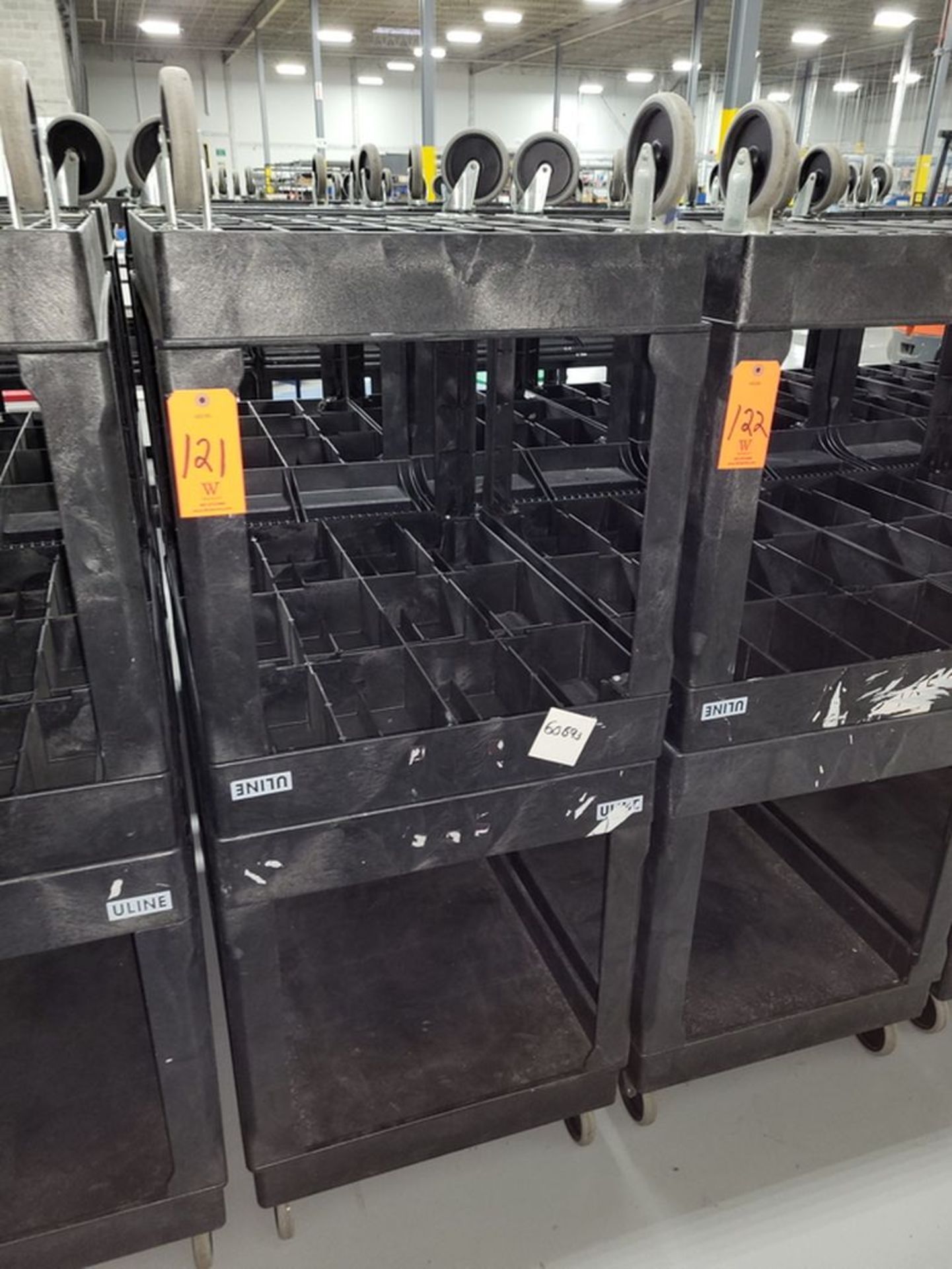 Lot - (2) Uline Poly Flat Shelf Utility Carts; 2-Tier with Single Side Handle, Overall Size 25 in. x