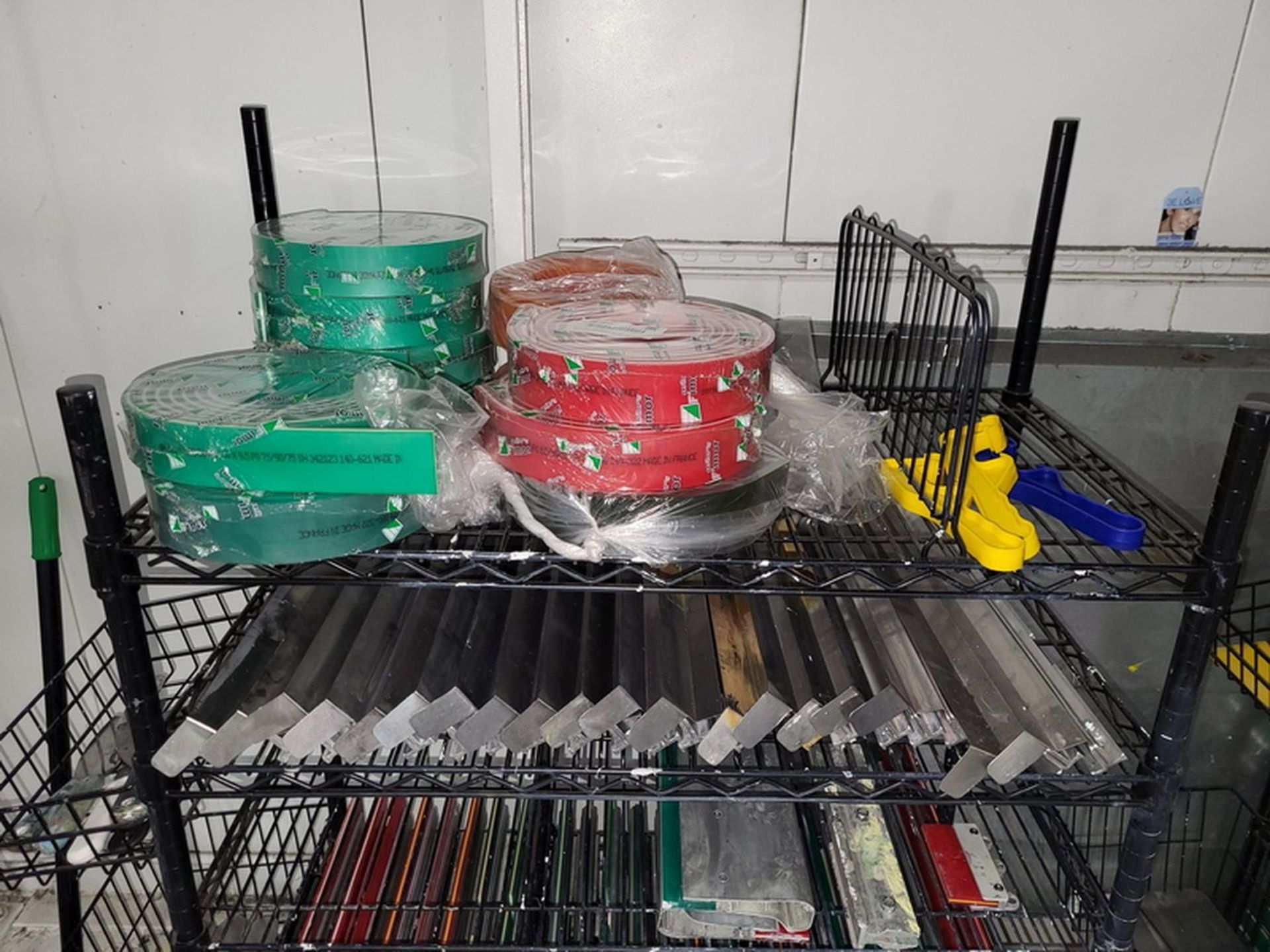 Lot - (4) Wire Racks & Contents with Squeegee's, Flood Bars & Related Tooling - Image 3 of 5