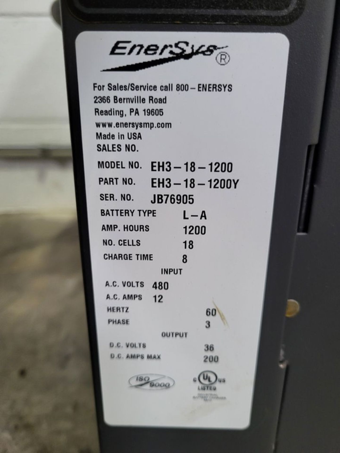 EnerSys Model Eh3-18-1200 EnForcer HF 36-Volt Industrial Battery Charger, S/N: JB76905; 480/3/60 ( - Image 2 of 2