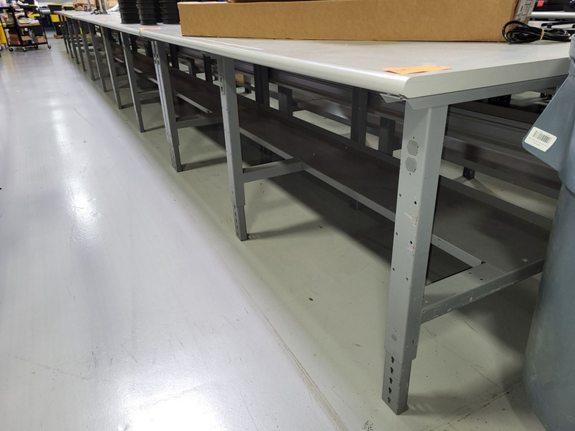 Lot - (5) 8 ft. x 3 ft. Laminate Worktables; Adjustable Height, All with Electric Fan Mount (Late - Image 2 of 3