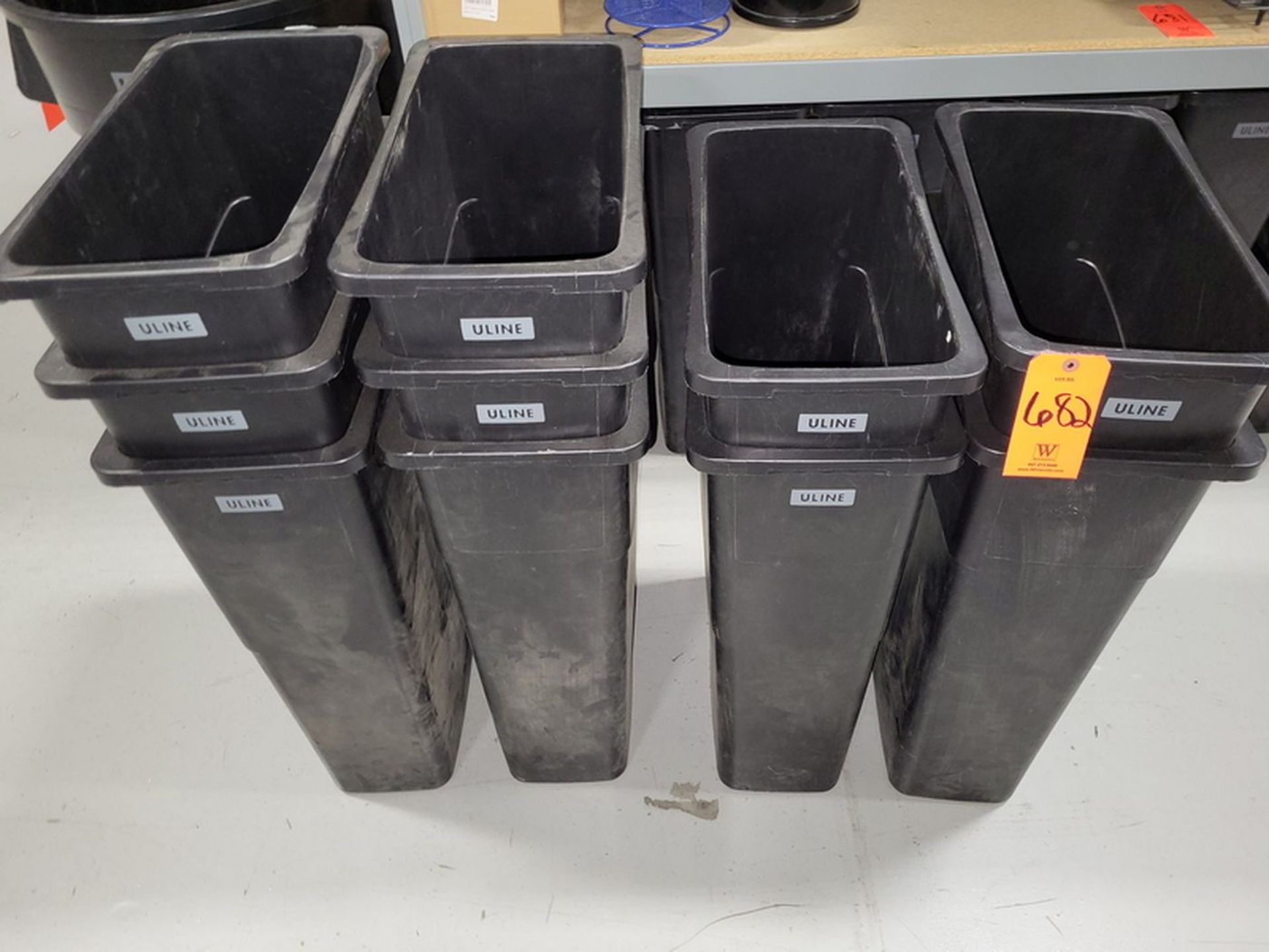 Lot - (10) Uline Plastic Waste Containers; Black