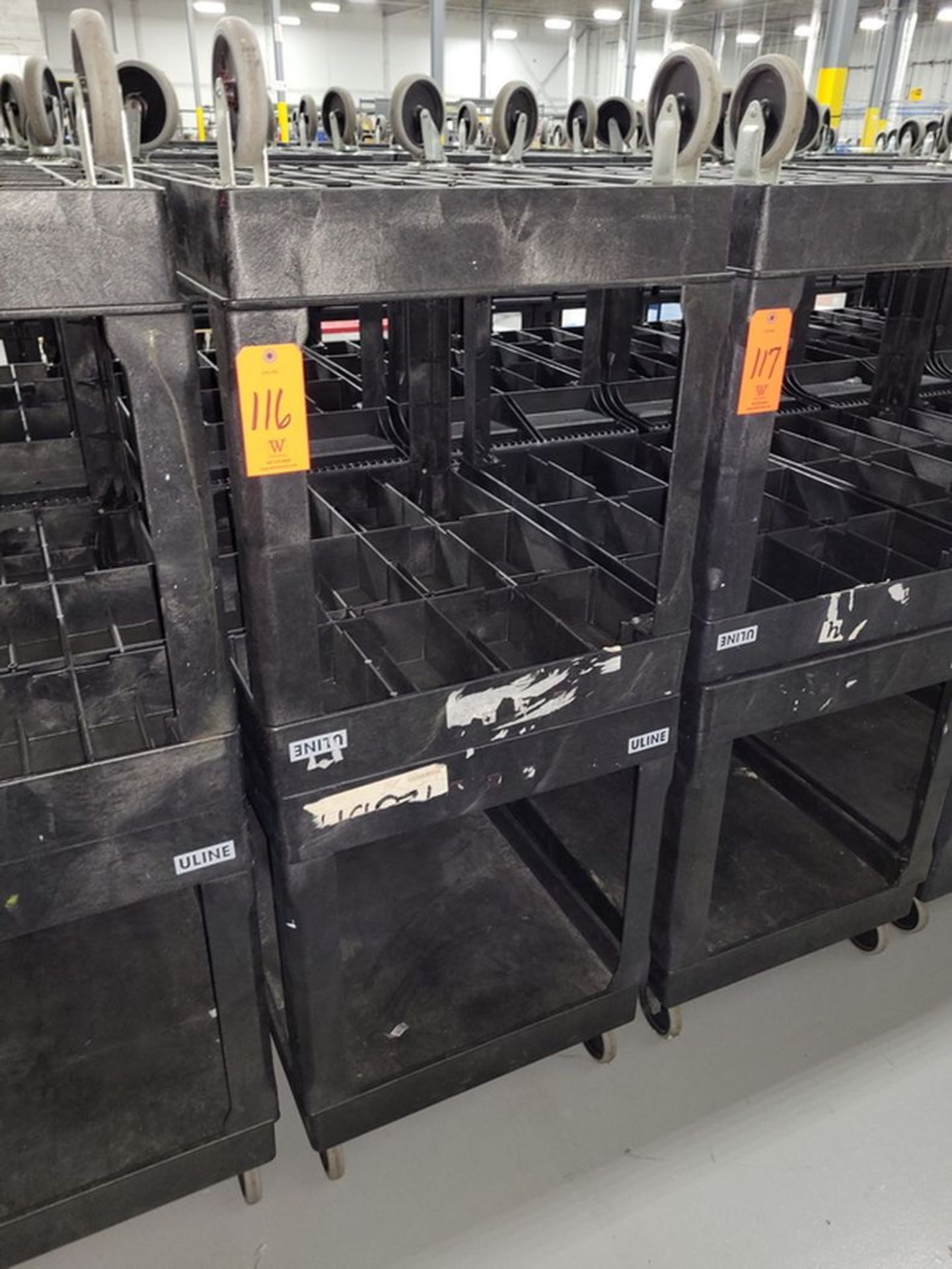 Lot - (2) Uline Poly Flat Shelf Utility Carts; 2-Tier with Single Side Handle, Overall Size 25 in. x