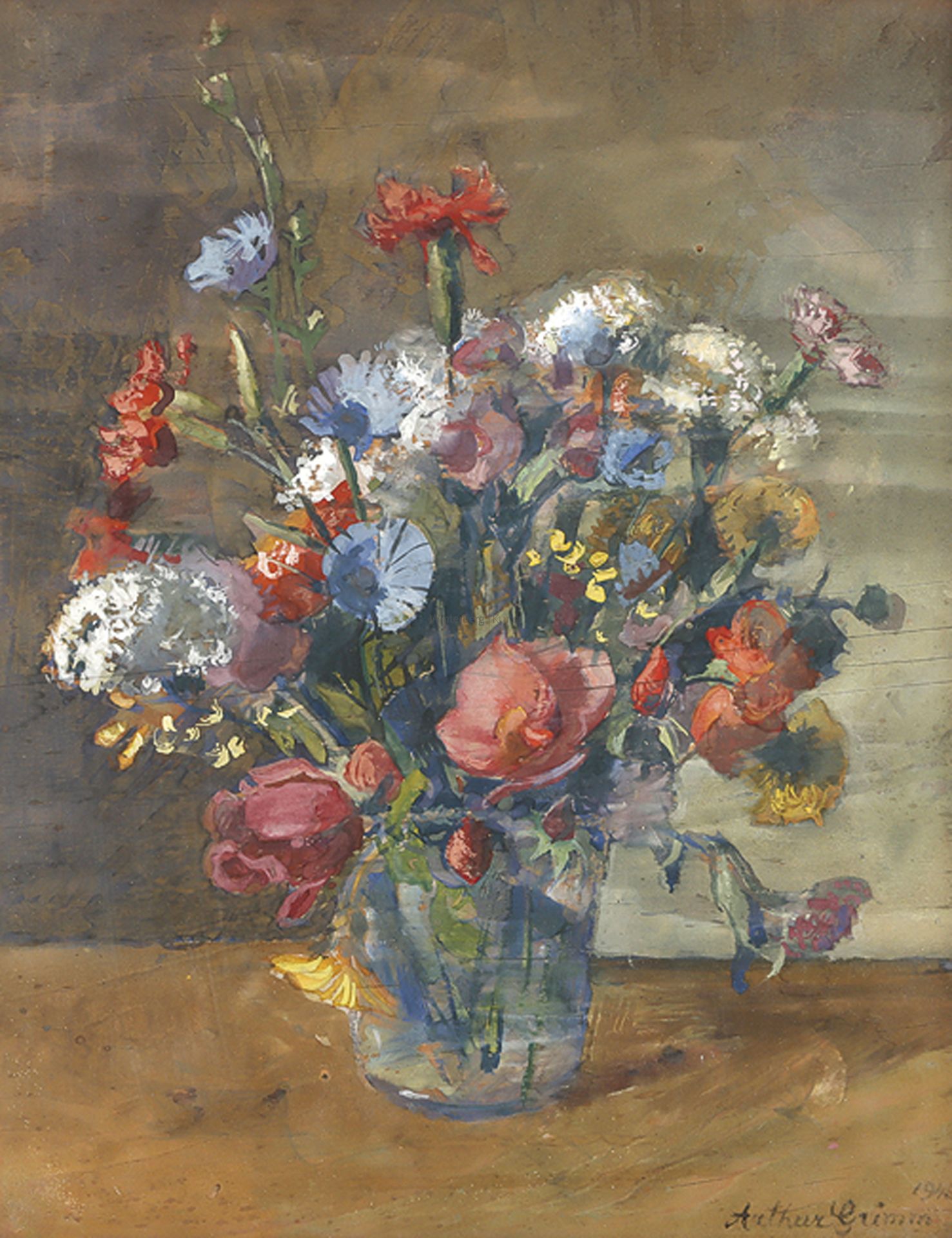 ARTHUR GRIMM: Blumenstrauß in Glasvase.
