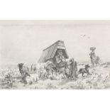 JOHANN FRIEDRICH VOLTZ: Weite Landschaft mit in einem Schäferwagen sitzenden Hirten mit seiner Herd