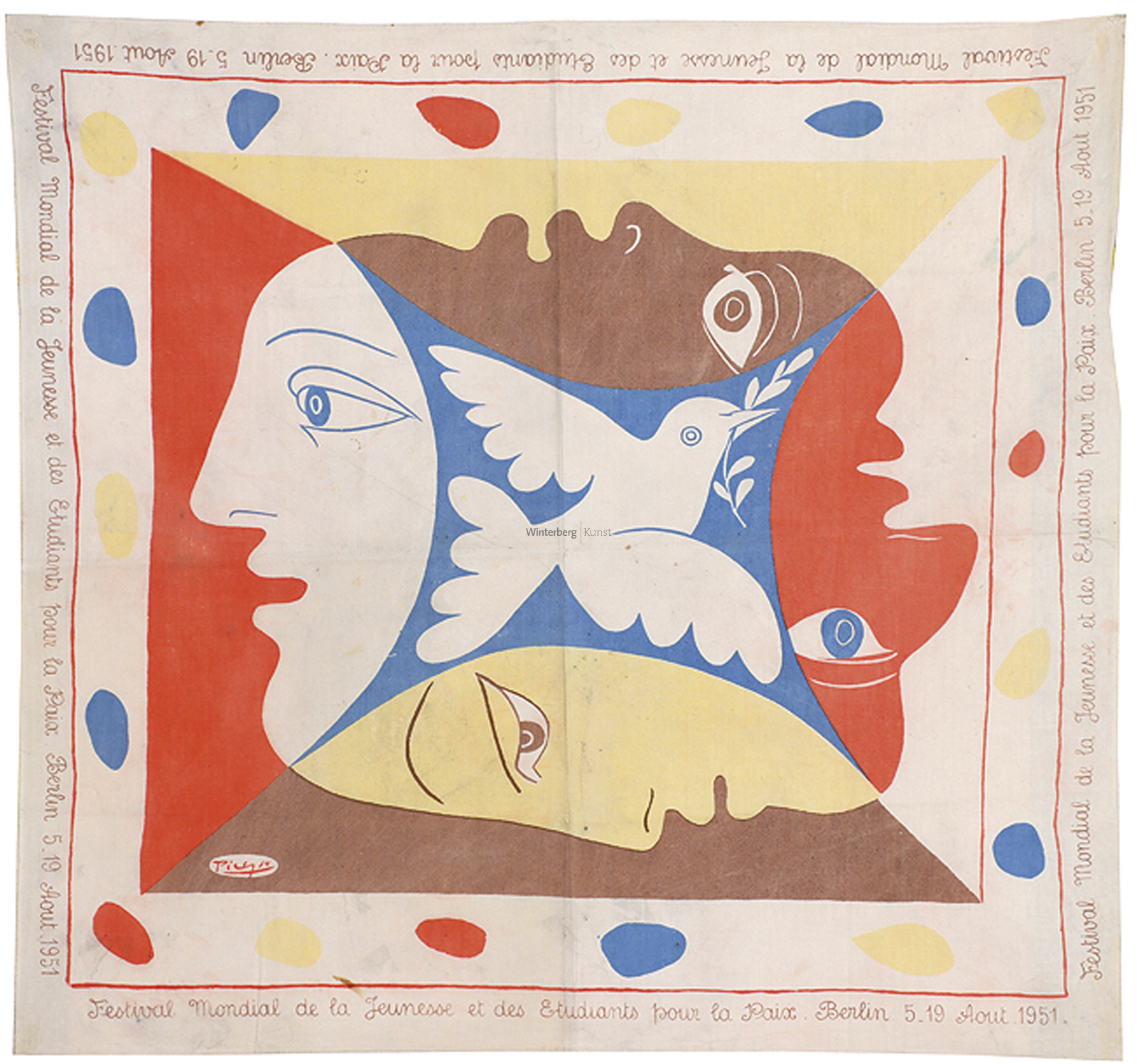 PABLO PICASSO: Foulard pour le Festival Mondial de la Jeunesse et des Etudiants pour la Paix, Berli