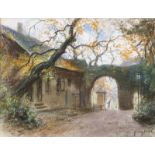 FRANZ HUTH: Portal am Heidelberger Schloß mit kleinem Gartenhaus im Herbst.