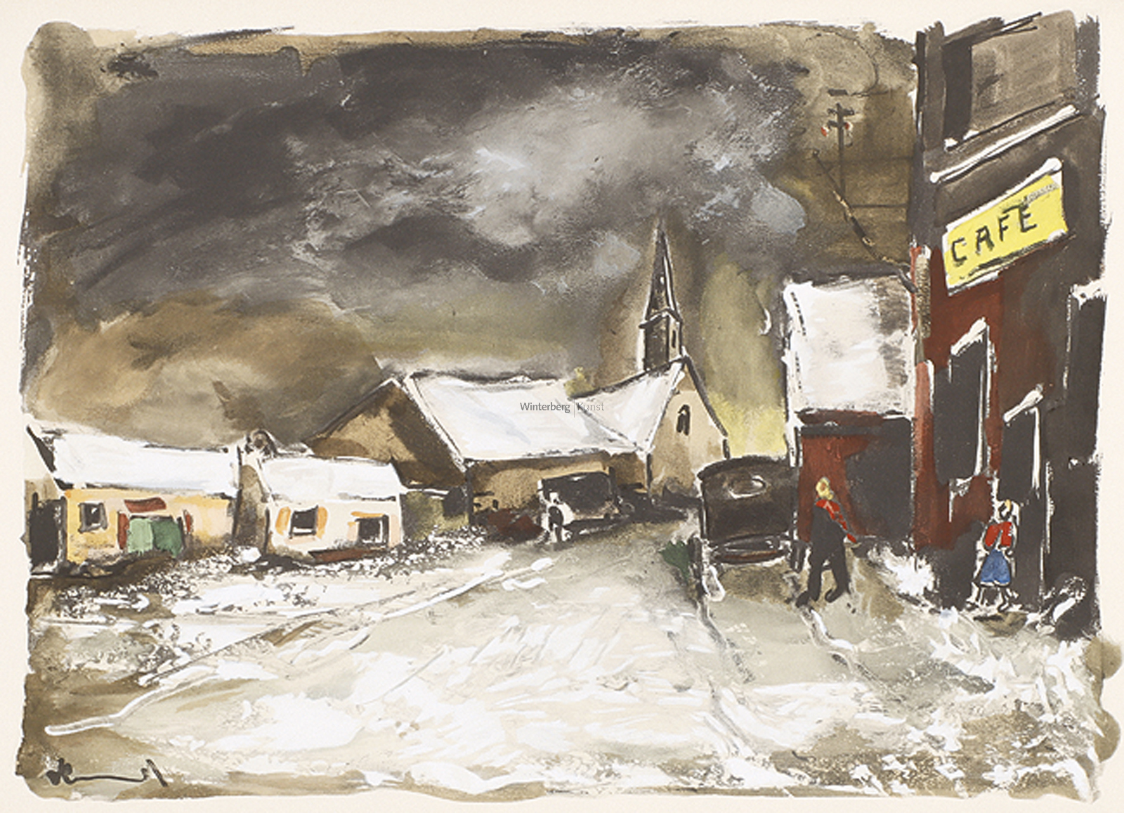 MAURICE DE VLAMINCK: Village avec Café sous la Neige.