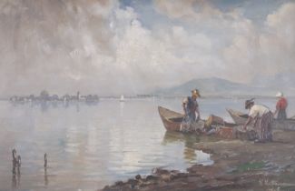 ERWIN KETTEMANN: Fischer am Ufer des Chiemsees,