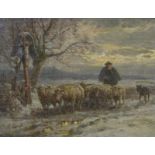 FRITZ VAN DER VENNE: Winterlandschaft mit Schäfer und seiner Herde bei einem Wegkreuz.