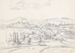 AUGUST WILHELM DRESSLER: Hügelige, bewaldete Landschaft.