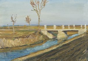 ANTON LAMPRECHT: Weite Landschaft mit Kanal.