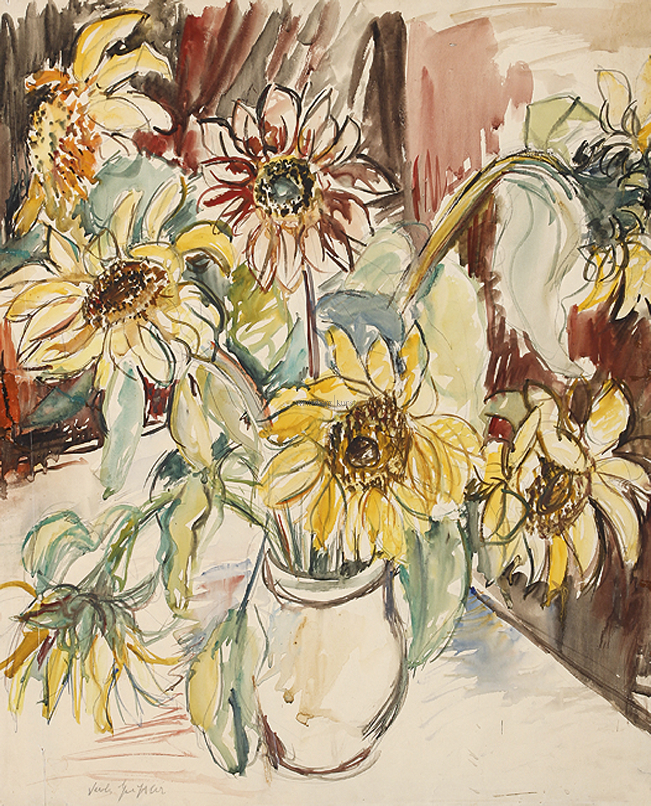 SENTA GEISSLER: Sonnenblumen in der Vase.