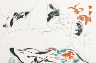 ALAIN BONNEFOIT: Femme nue allongée, Jambe droite pliée.