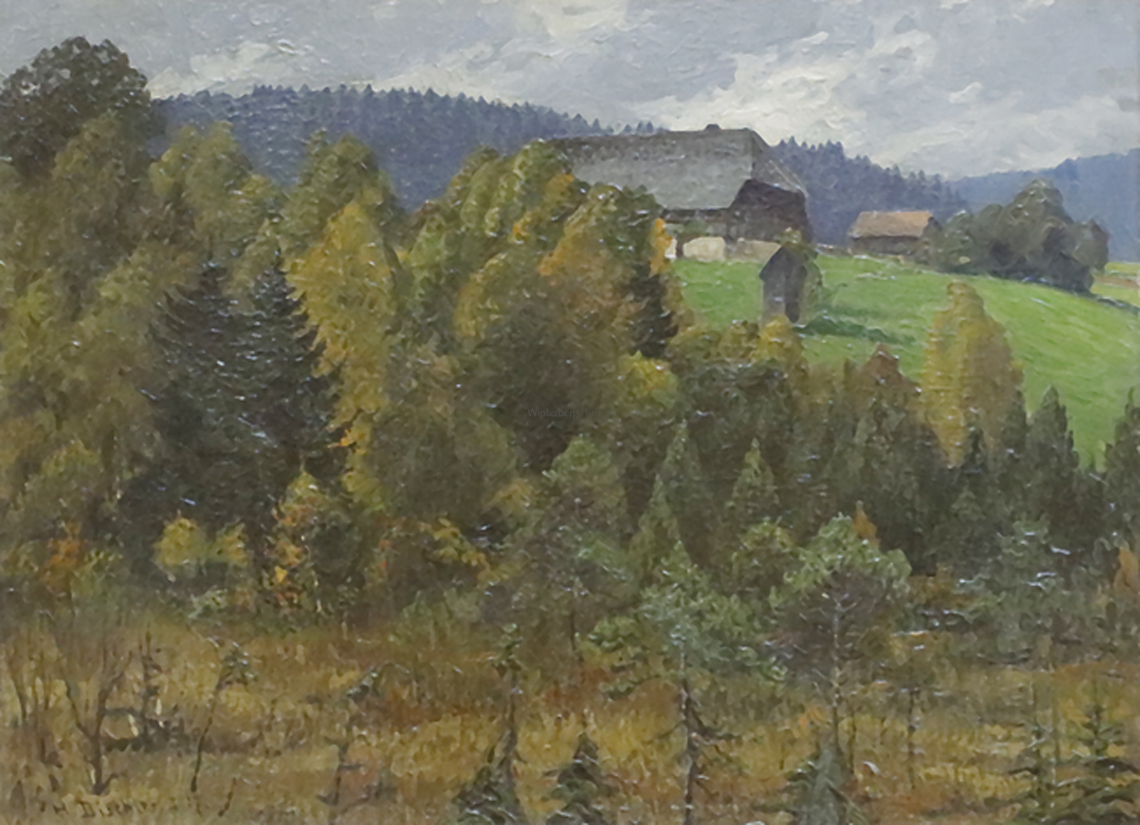 HERMANN DISCHLER: Herbstliche Schwarzwaldlandschaft mit Blick auf den Alten Vogtshof mit Kapelle un