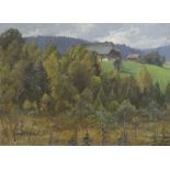 HERMANN DISCHLER: Herbstliche Schwarzwaldlandschaft mit Blick auf den Alten Vogtshof mit Kapelle un