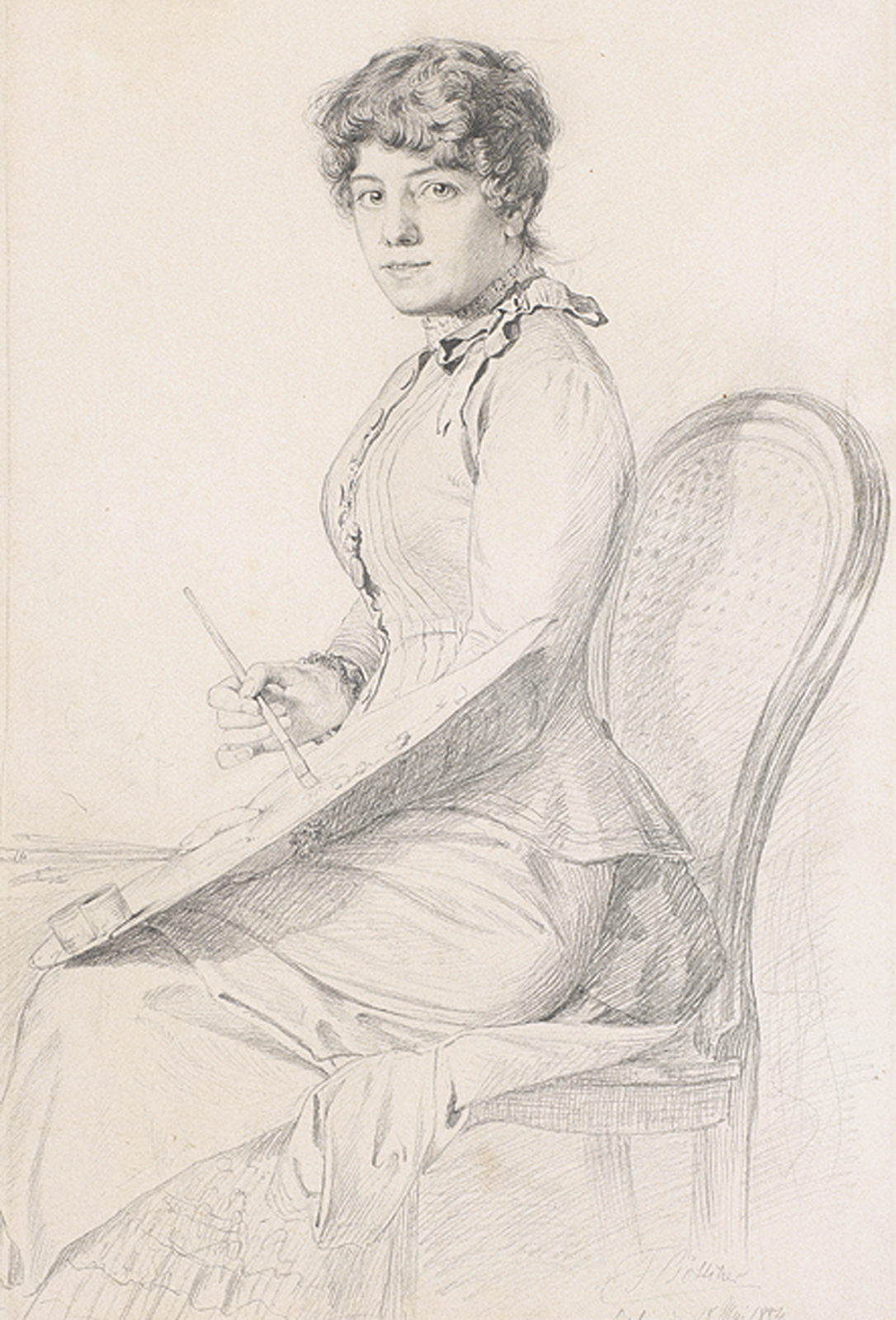 FRIEDRICH BÖTTCHER: Sitzende junge Frau mit Malerpalette.