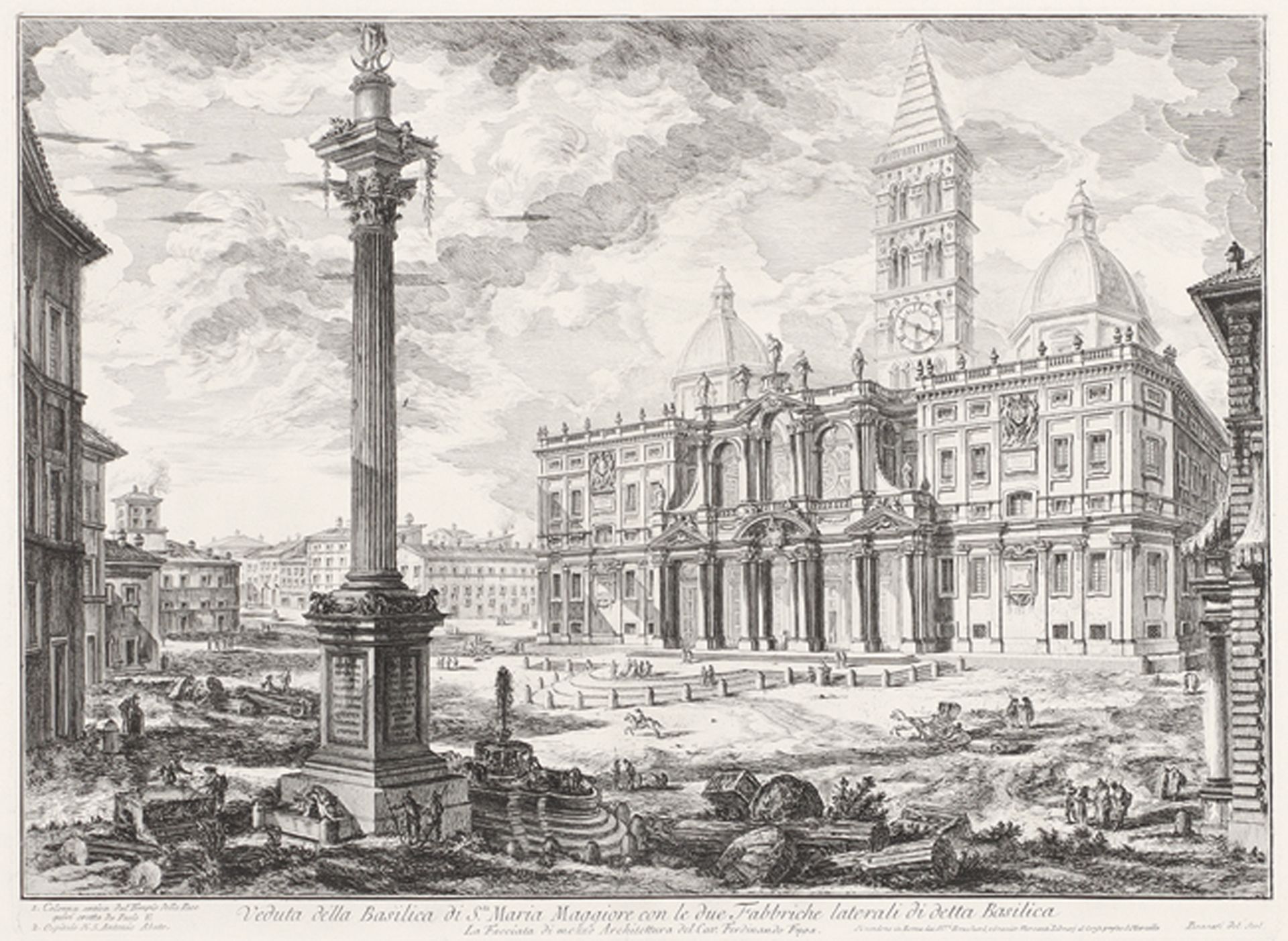 GIOVANNI BATTISTA PIRANESI: Veduta della Basilica di Sta. Maria Maggiore con le due Fabbriche later