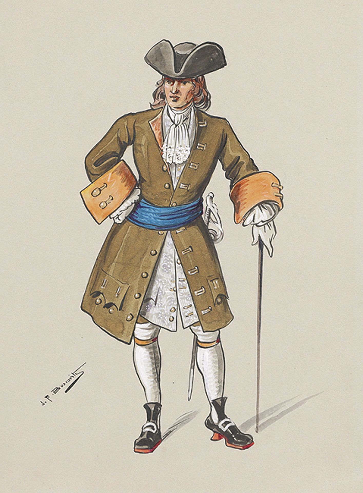 JULIUS FRIEDRICH BOSCOVITS: Bildnis eines Mannes in Justaucorp-Jacke, Kniehosen und mit Spitzenjabo