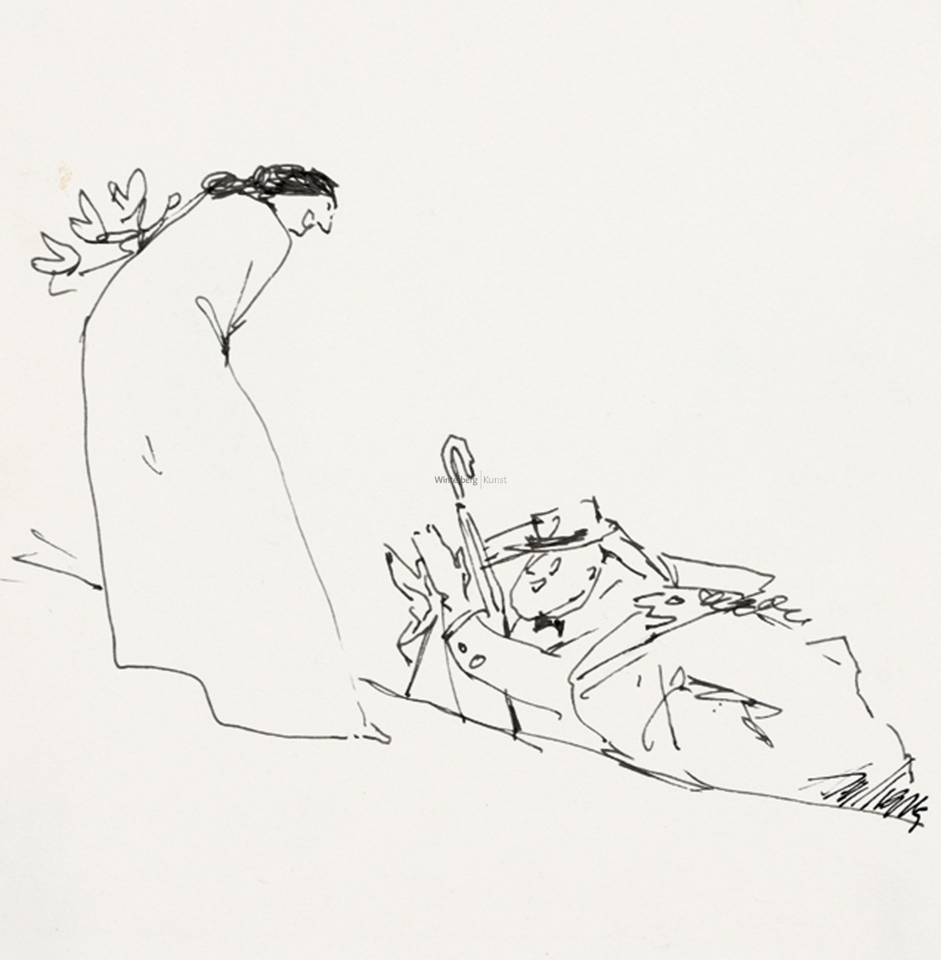 ALBRECHT APPELHANS: „Beifall für die Callas“ - „Musiker: Flötist” (aus einem Skizzenbuch zu den Kon