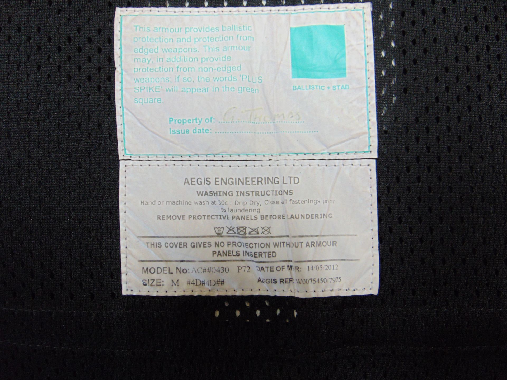 Aegis Ballistic Stab Vest Body Armour Size M - Image 6 of 7