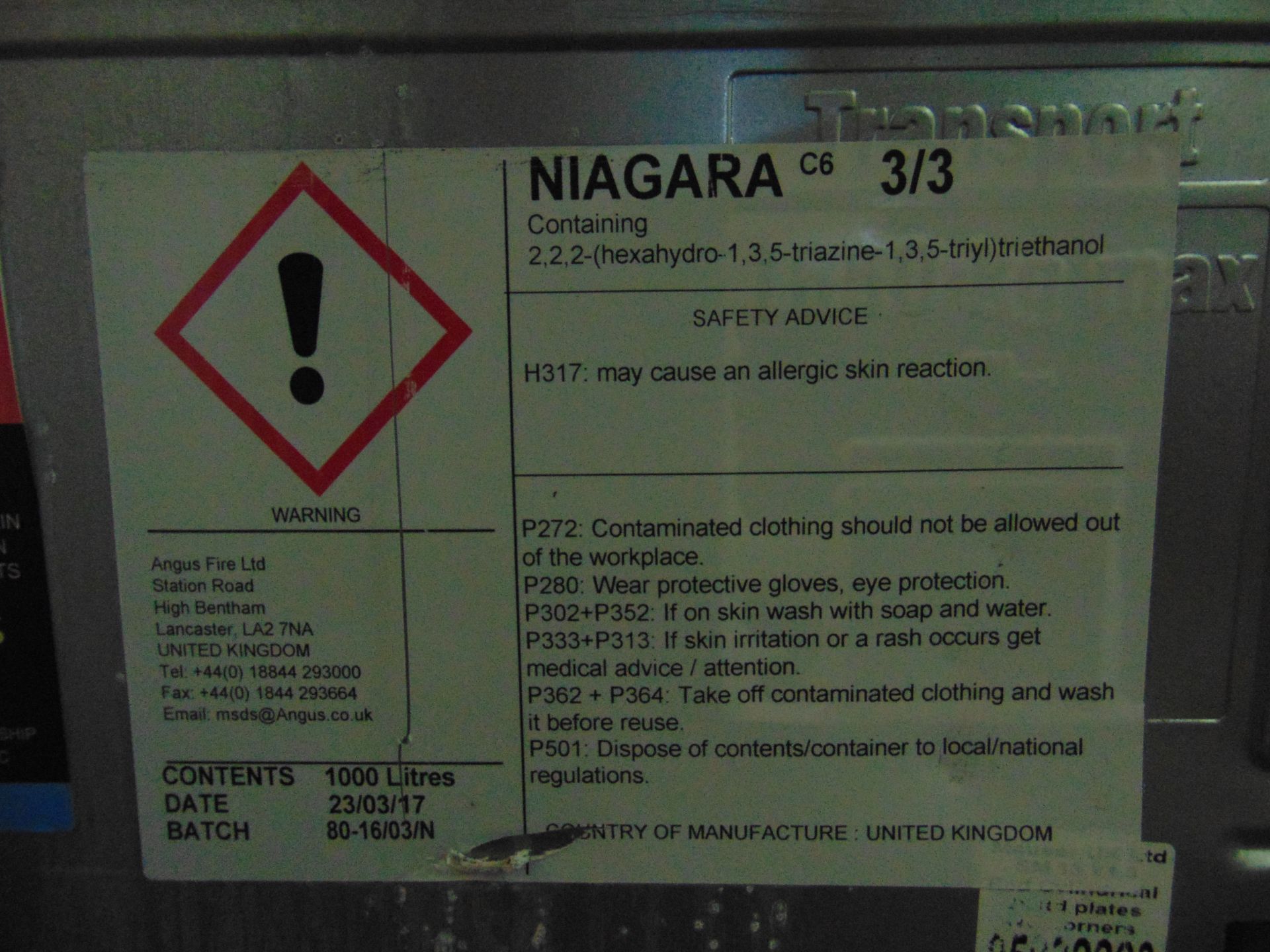 Niagara 3/3 Foam Concentrate Liquid - 1000 Litre IBC - Image 4 of 6