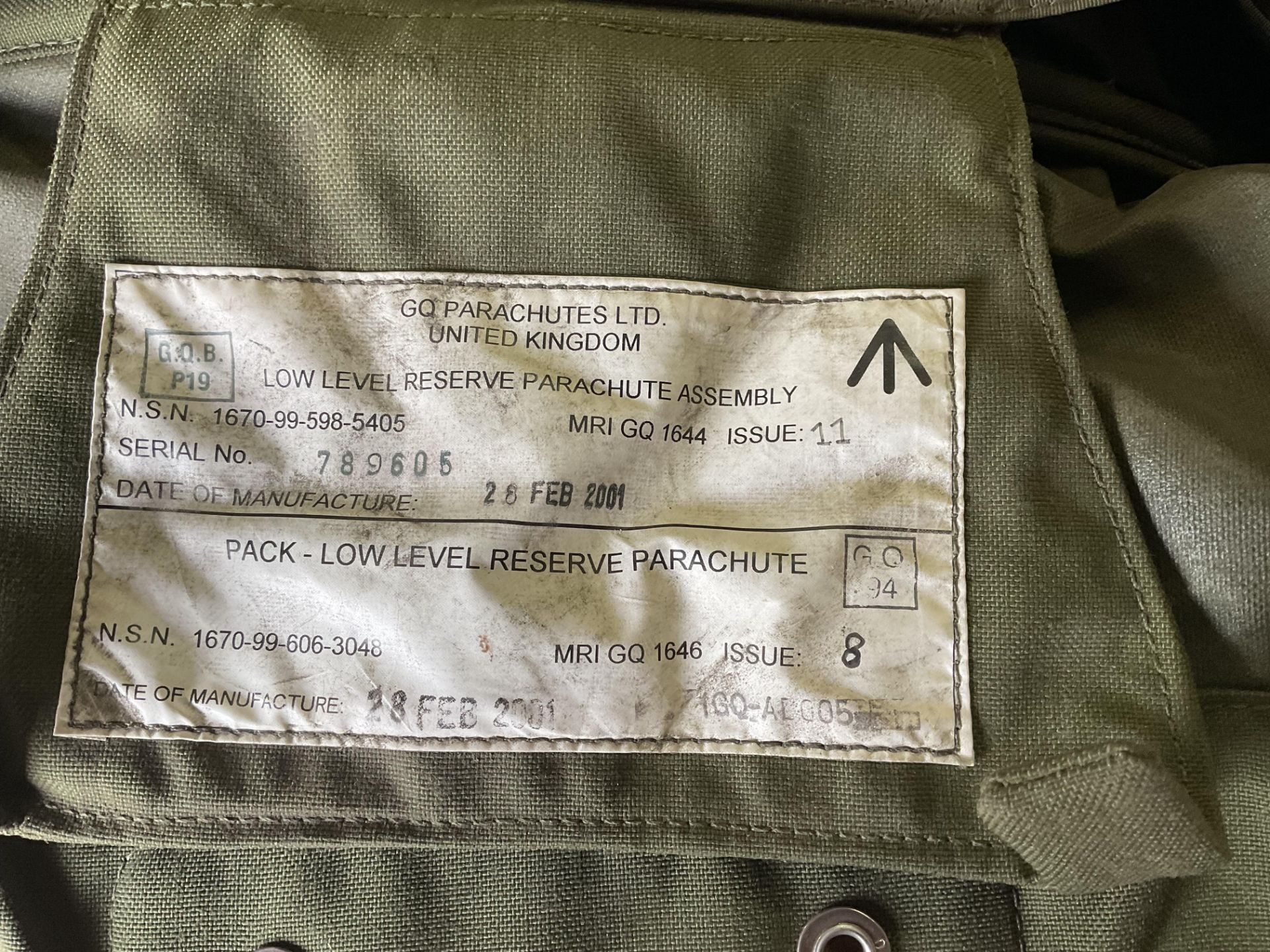 5X SAS ISSUE GQ LOW LEVEL RESERVE PARACHUTE PACK ONLY - Image 2 of 3