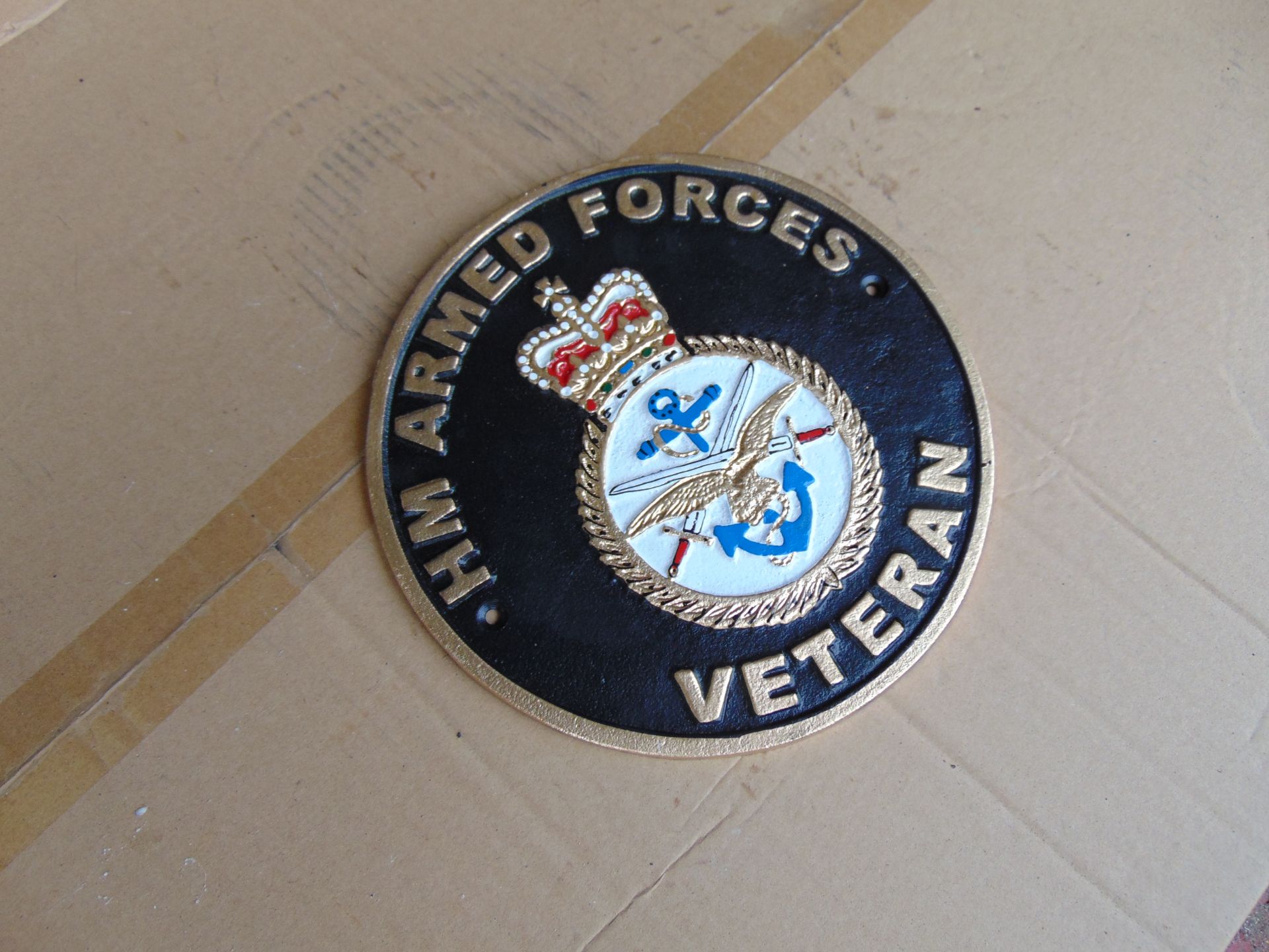 H.M Forces Cast Iron Veterans Hand Painted Wall Plaque, 25cms Dia - Image 4 of 4