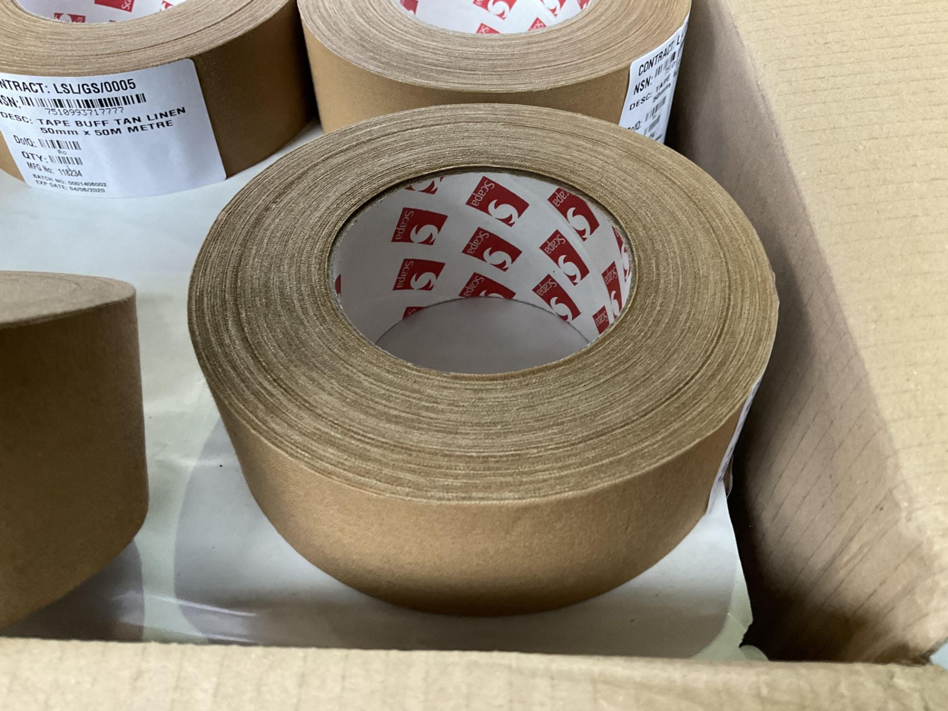 16X 50m ROLLS OF TAPE BUFF TAN LINEN NEW IN ORIGINAL PACKING - Image 3 of 4