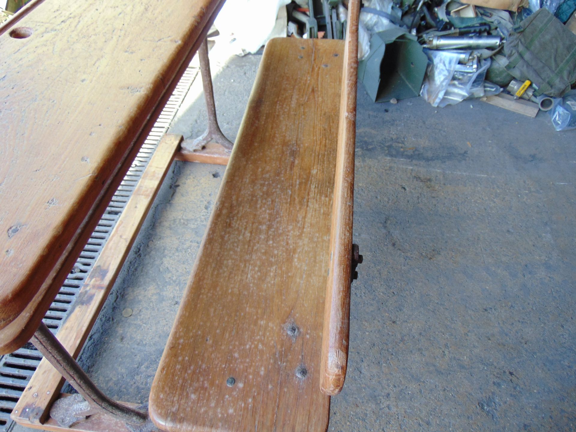 Antique Old School Double Desk Cast Iron and Oak Very Unusual - Image 5 of 8