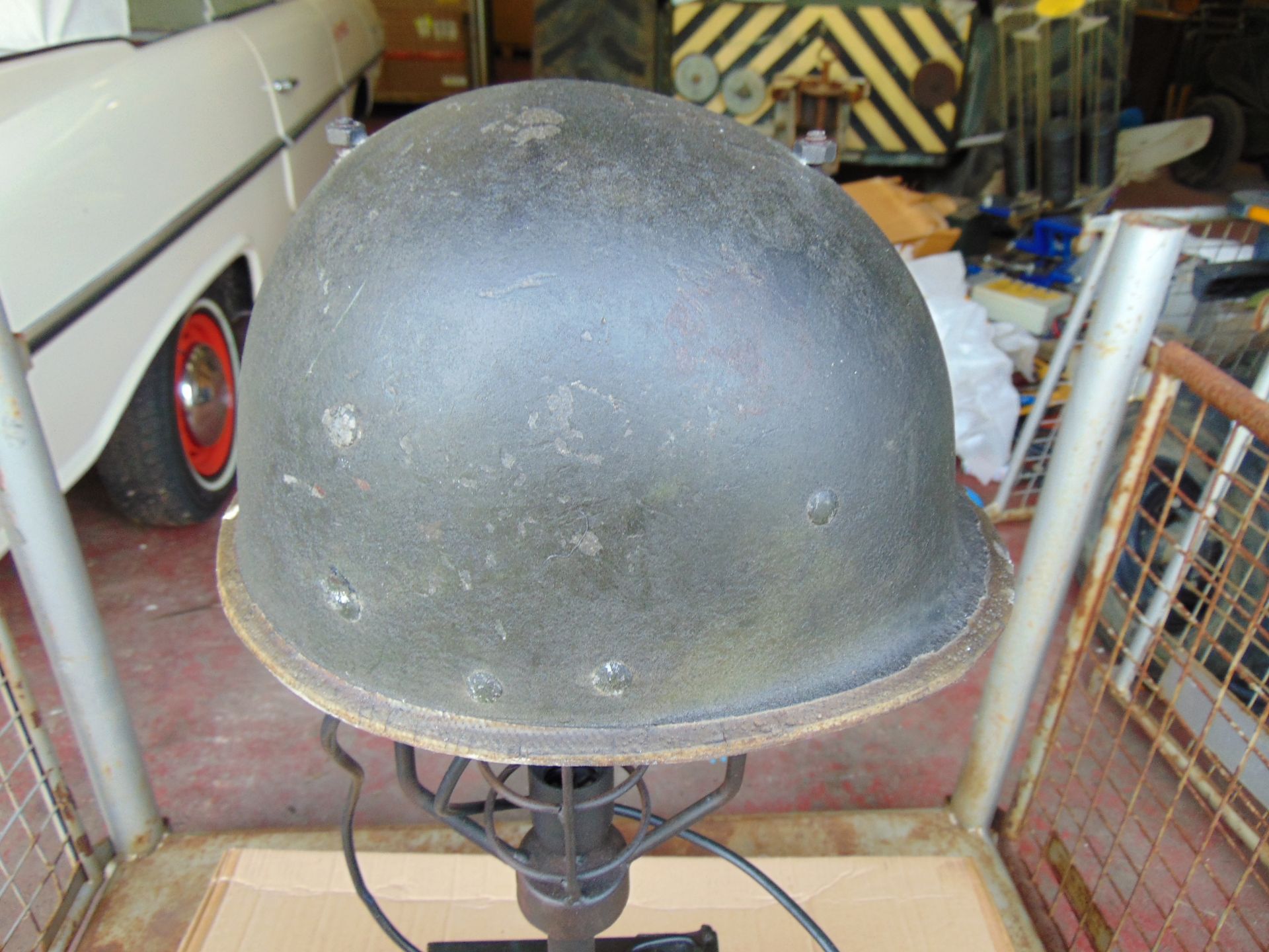 Very Unusual Military Table Lamp Made from Combat Helmet and 50 Cal Ammo Box - Image 2 of 8