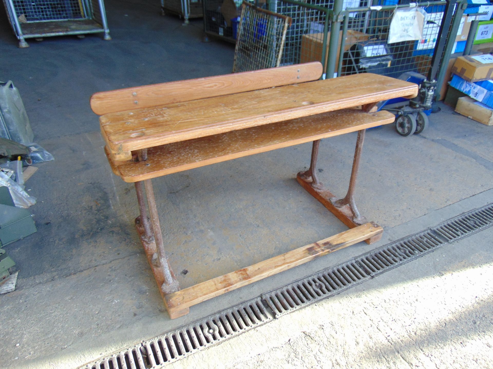 Antique Old School Double Desk Cast Iron and Oak Very Unusual - Image 6 of 8