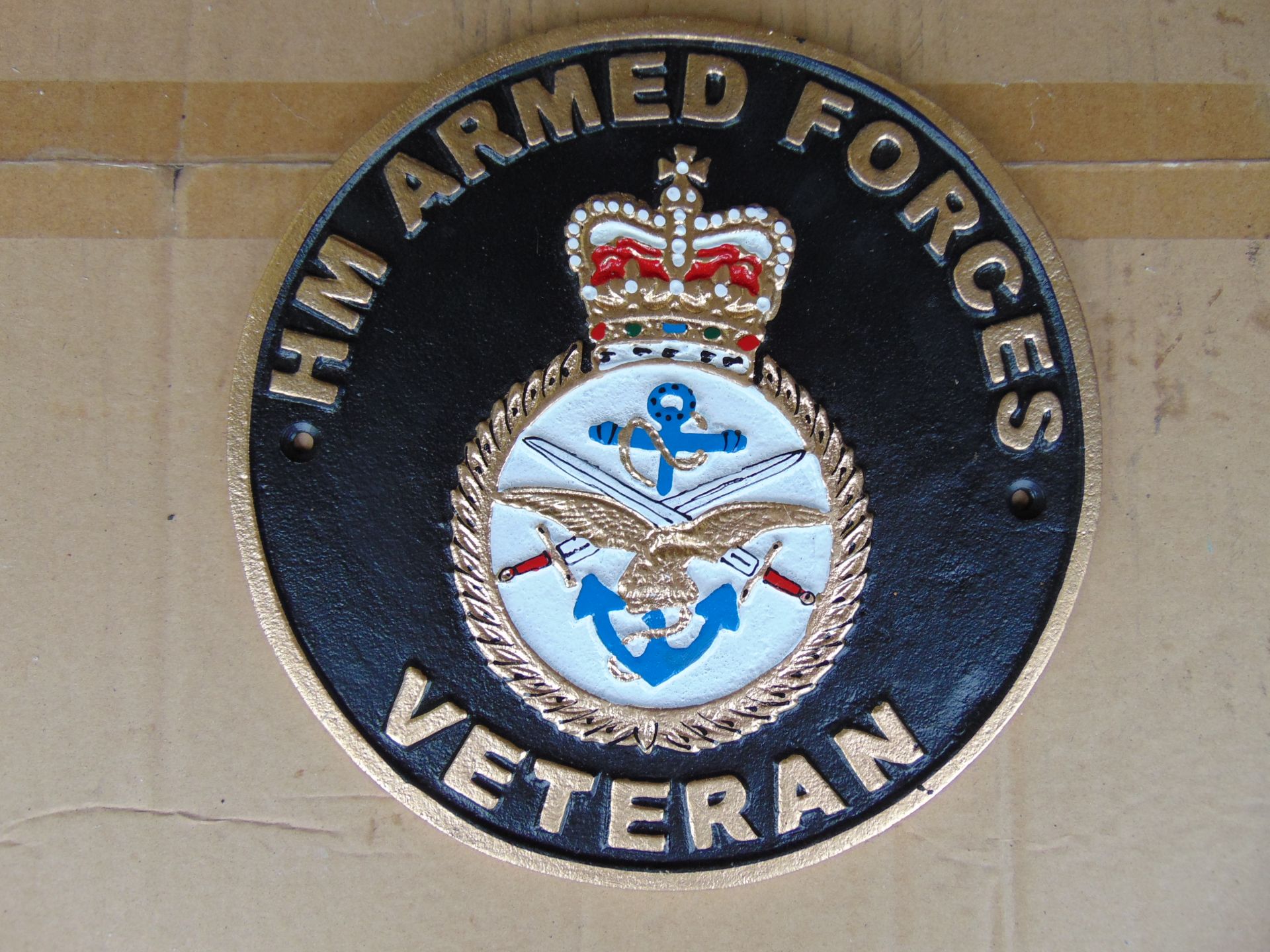 H.M Forces Cast Iron Veterans Hand Painted Wall Plaque, 25cms Dia - Image 2 of 4