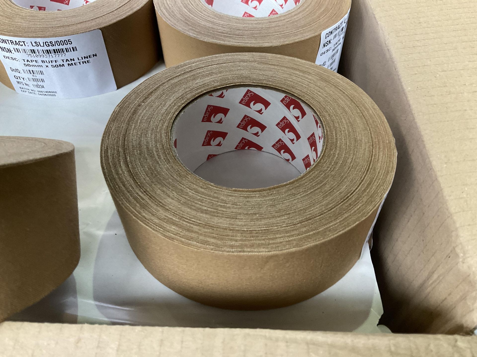 16X 50m ROLLS OF TAPE BUFF TAN LINEN NEW IN ORIGINAL PACKING - Image 2 of 4