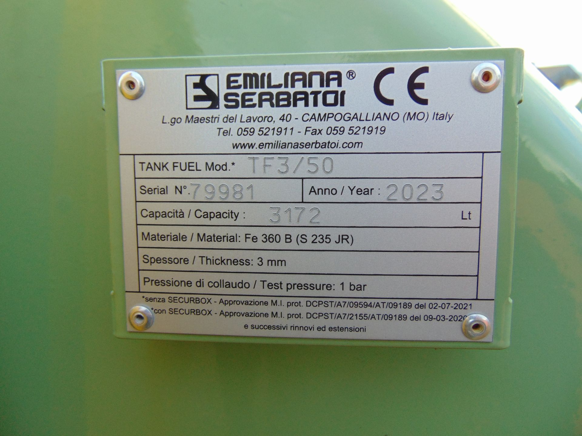 NEW UNUSED Emiliana Serbatoi 2023 TF3/50 3172 litre BUNDED Diesel Fuel Tank - Image 2 of 10