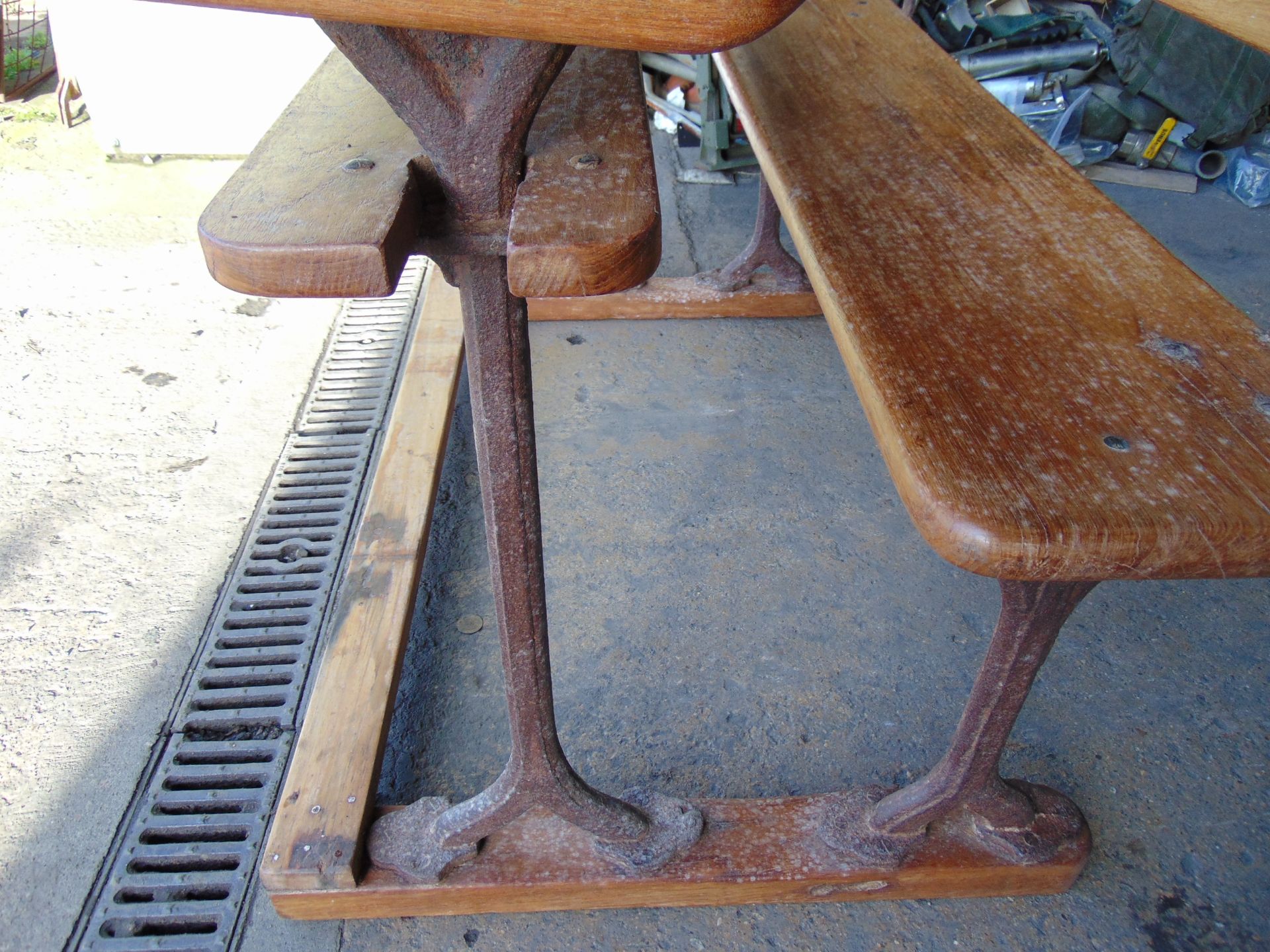 Antique Old School Double Desk Cast Iron and Oak Very Unusual - Image 3 of 8