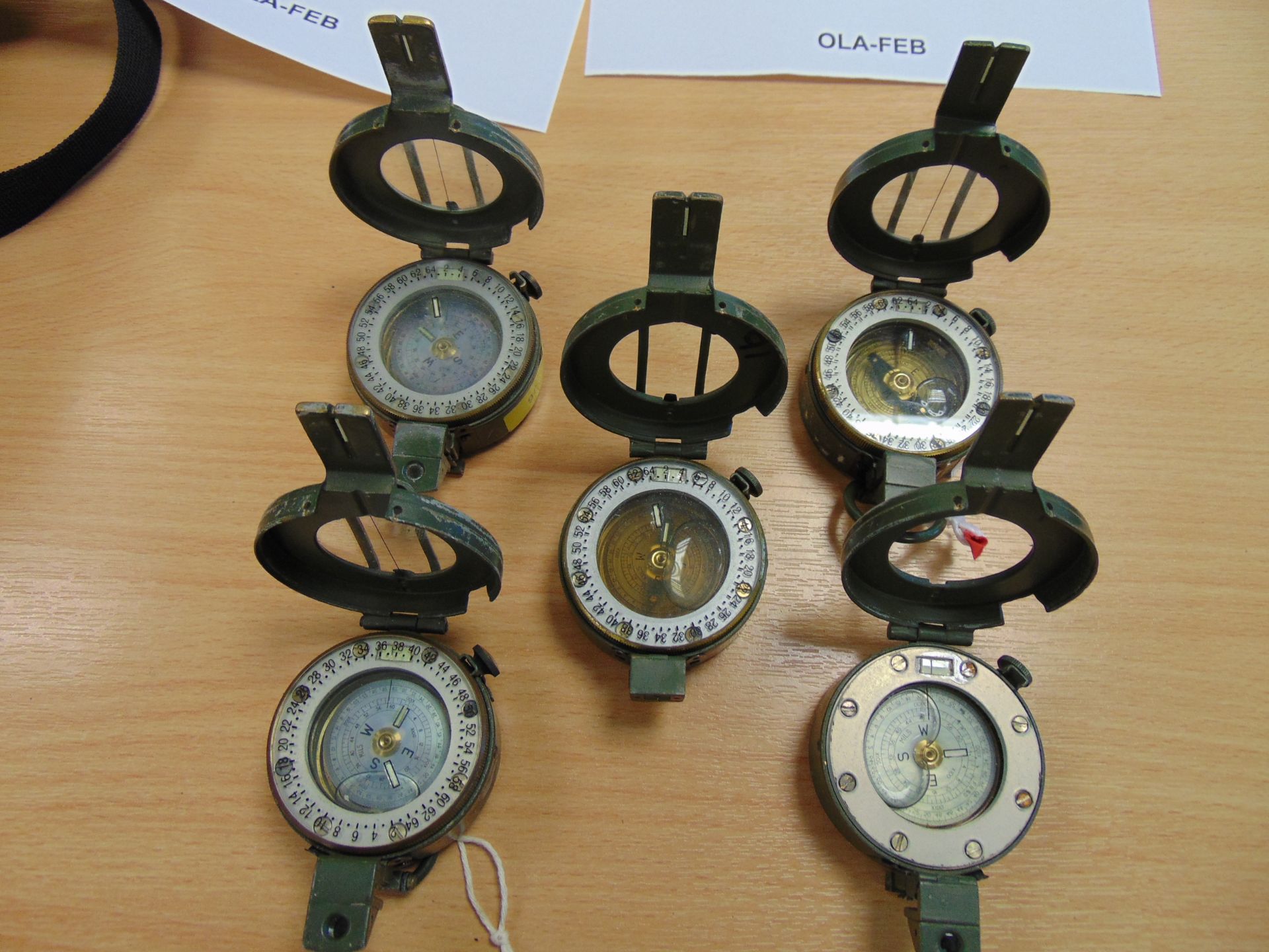 5 x Stanley London British Army Brass Prismatic Compass
