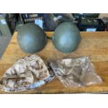 2 x British Army Combat Helmet c/w Unissued Desert Covers