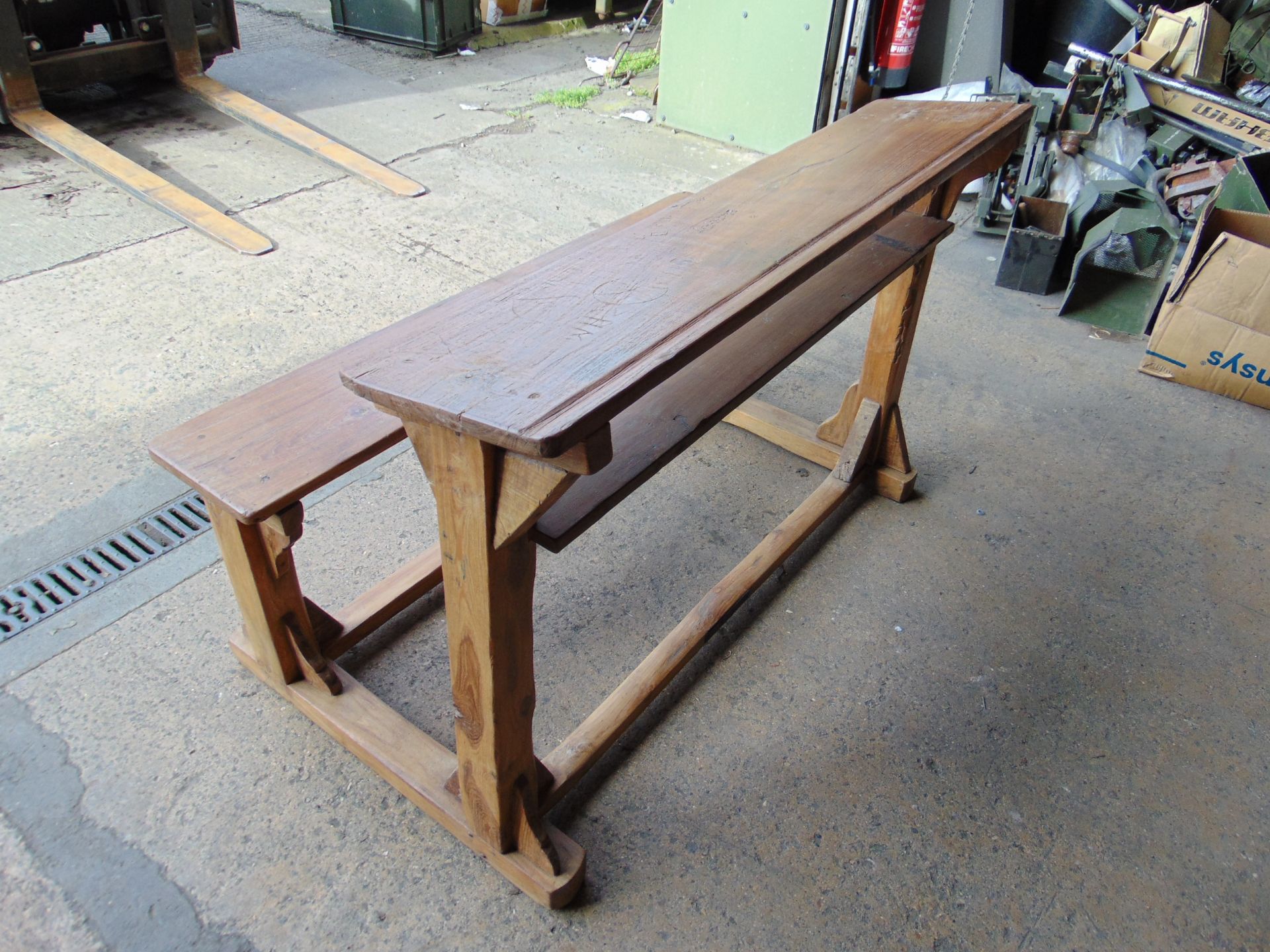 Antique Traditional Wooden School Bench Desk - Image 6 of 7