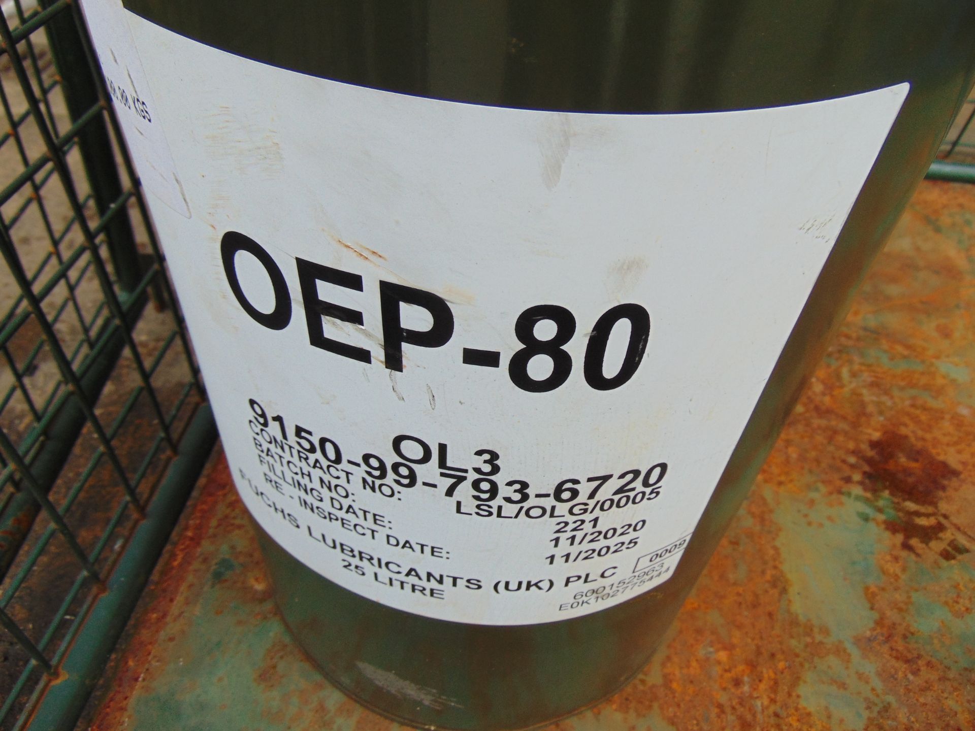 2 x 25 Litre Drums of OEP 80 High pressure Gear Oil New Unissued MoD Reserve Stocks - Image 2 of 3