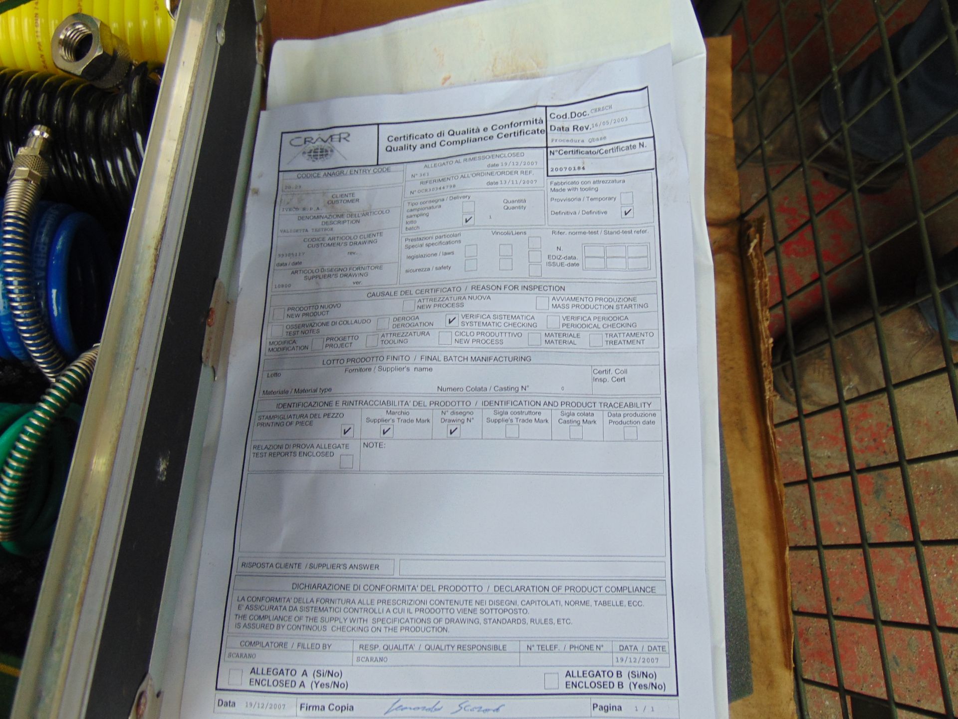 Unissued Iveco Air Testing Set in Transit Case with Certs Accessories etc for Brakes Air System - Image 4 of 7