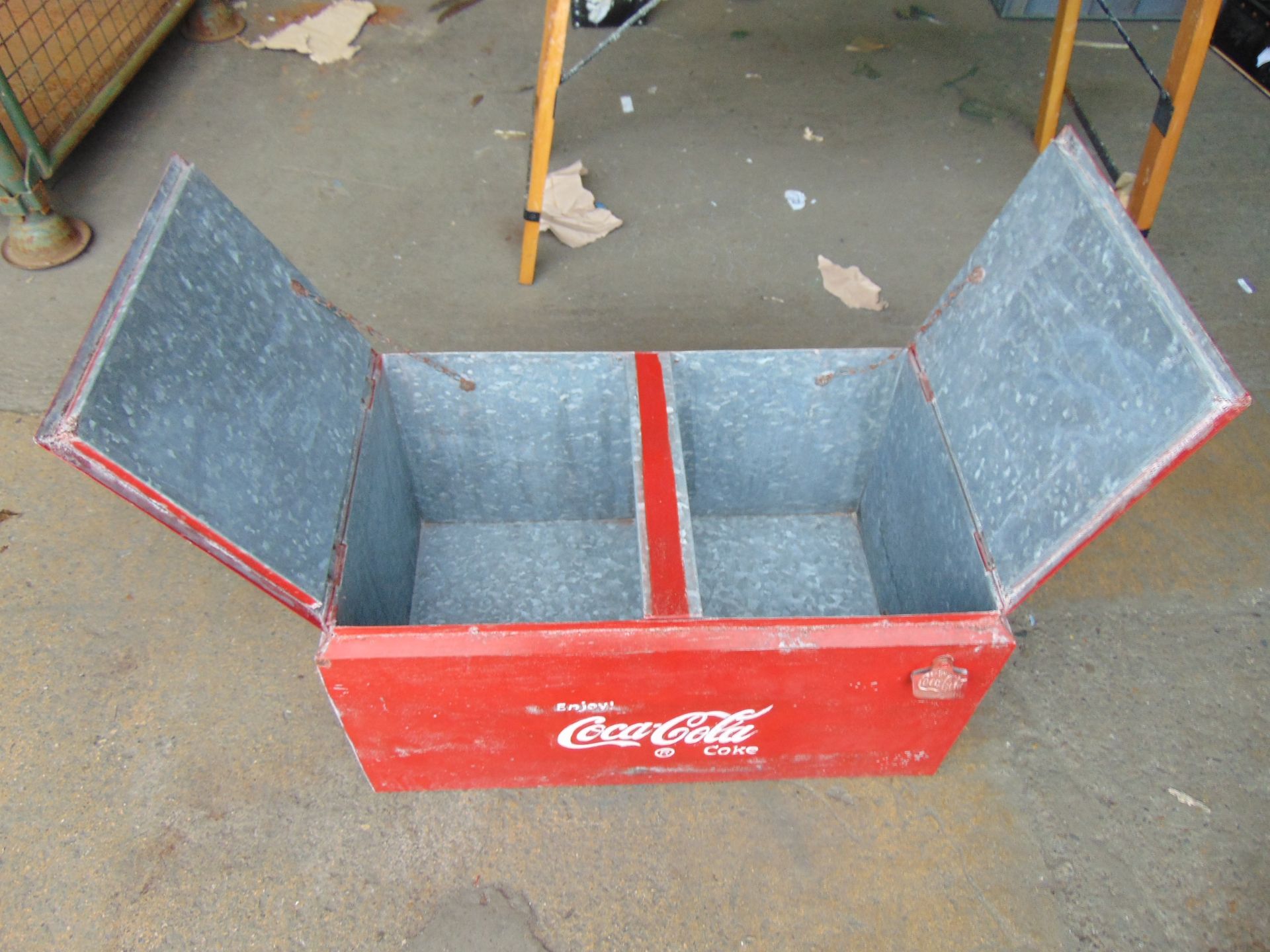 Galvanised Double Coca Cola Cool Box with Bottle Opener etc, Size L 70 x W45 x H44 cms - Image 3 of 7