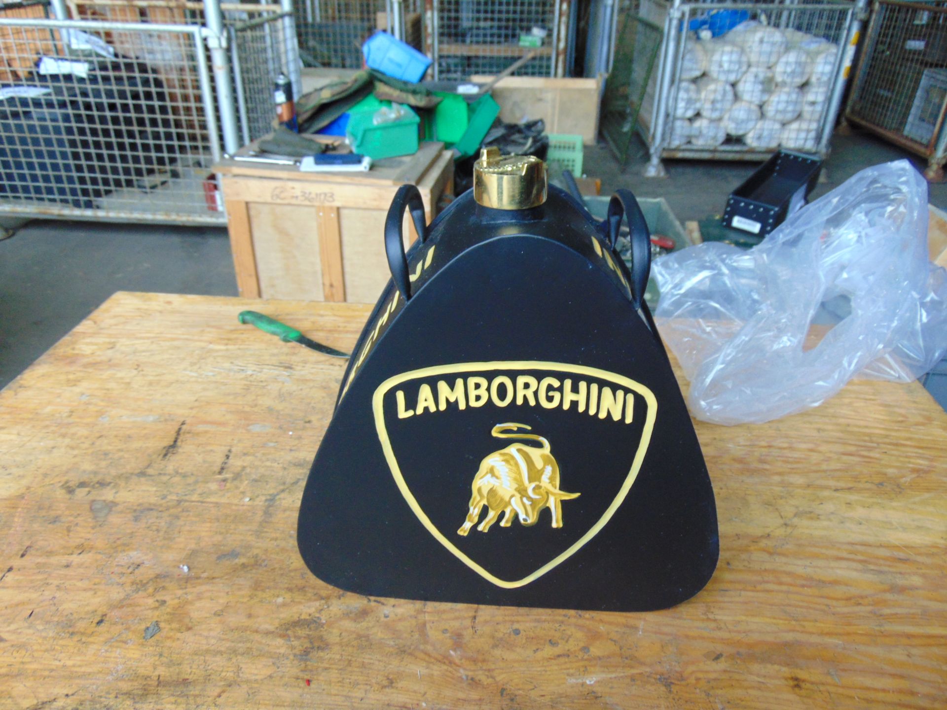 New Lamborghini Hand Painted Fuel/Oil Can with Brass Cap and Handles - Image 2 of 4