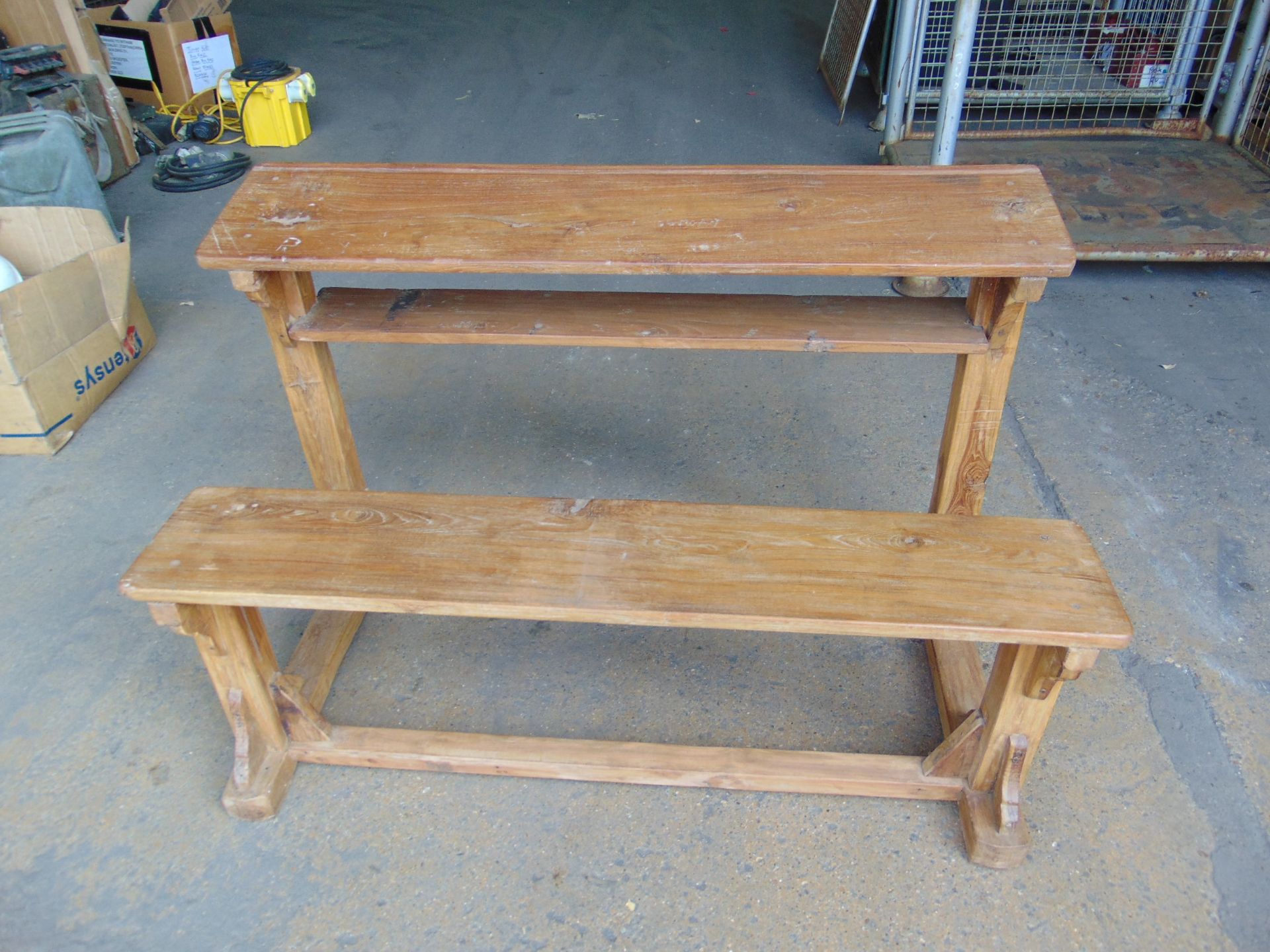 Antique Traditional Wooden School Bench Desk - Bild 2 aus 7