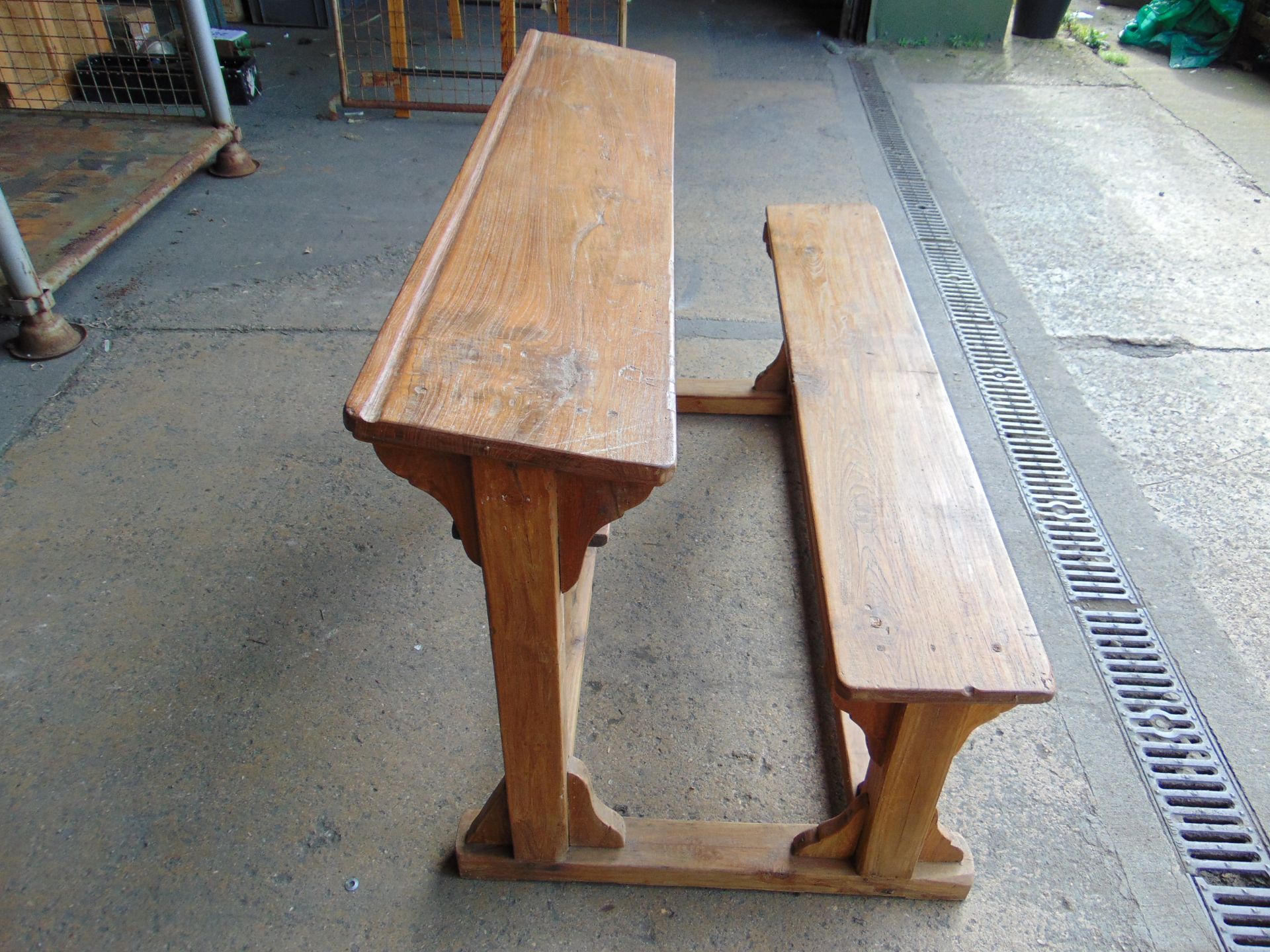 Antique Traditional Wooden School Bench Desk - Image 4 of 7