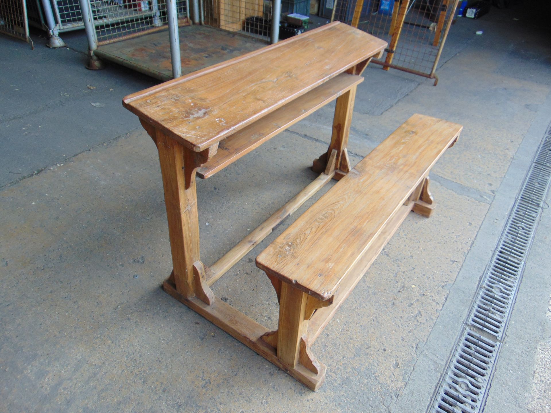 Antique Traditional Wooden School Bench Desk - Image 3 of 7