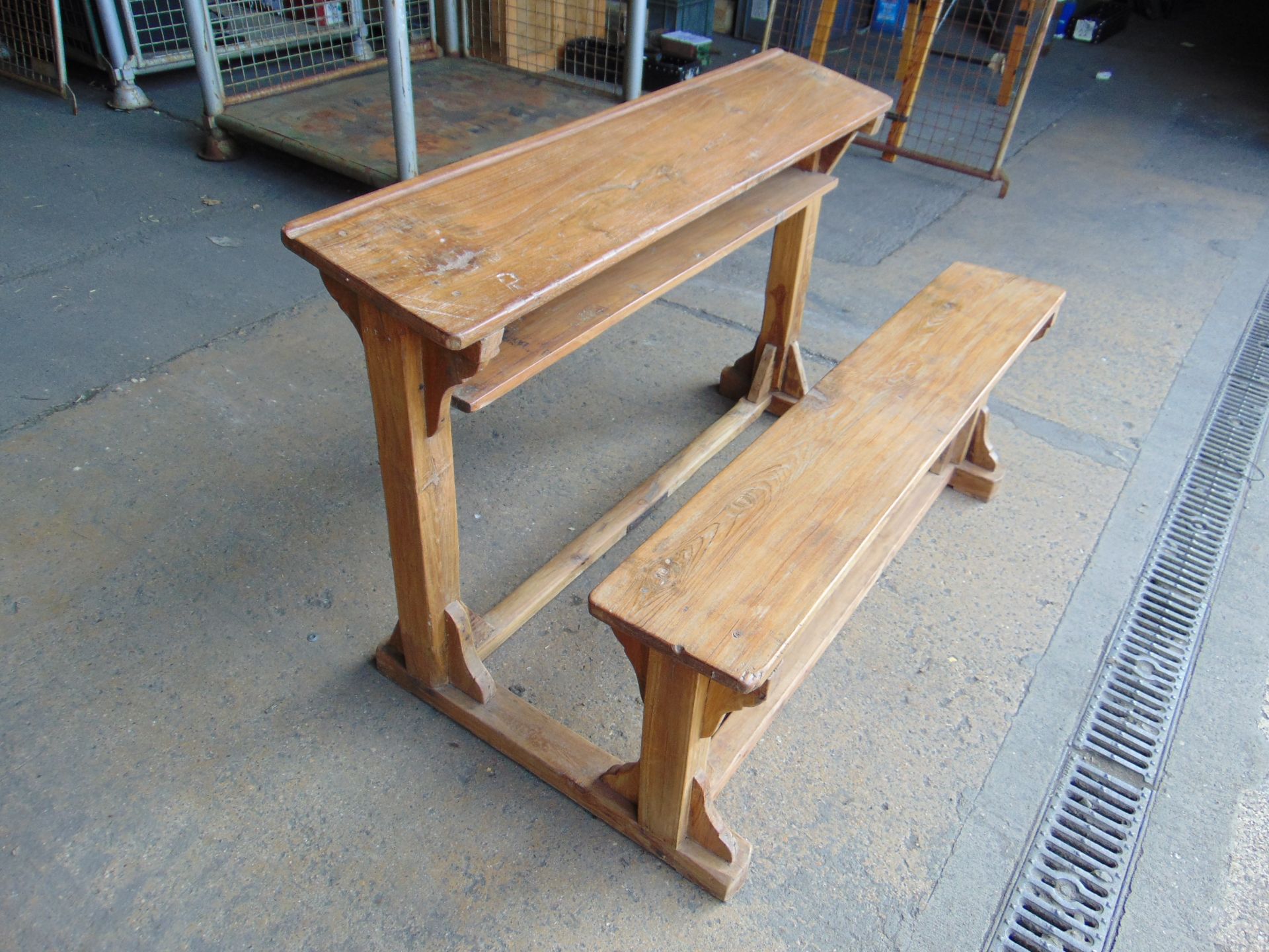 Antique Traditional Wooden School Bench Desk - Bild 3 aus 7